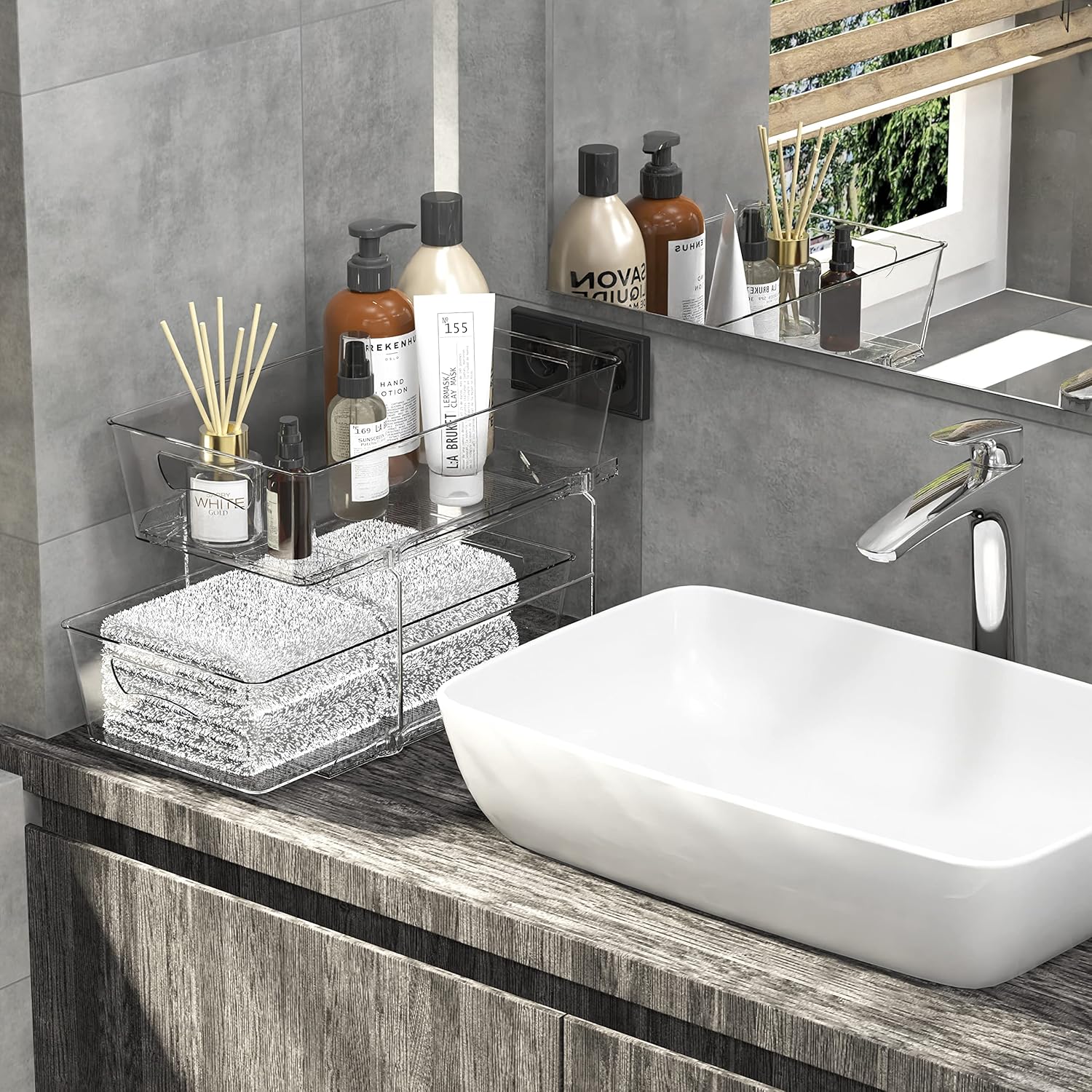 Simple Houseware 2 Tier Under Sink Organizer, Clear Sliding Pull-Out Drawers for Bathroom Storage, 1 Pack thumbnail 5