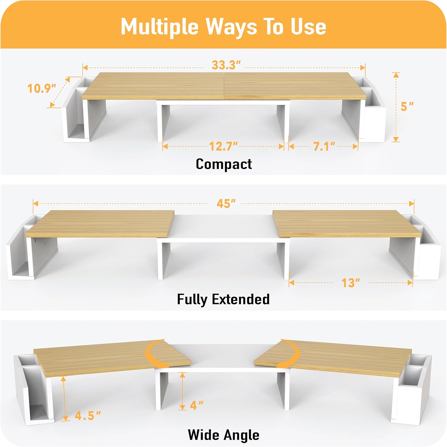 Simple Houseware Desk Dual Monitor Stand Riser with Drawer, Oak | Customizable Organizer Tray, Built-In Phone & Tablet Slot and Side Storage thumbnail 3