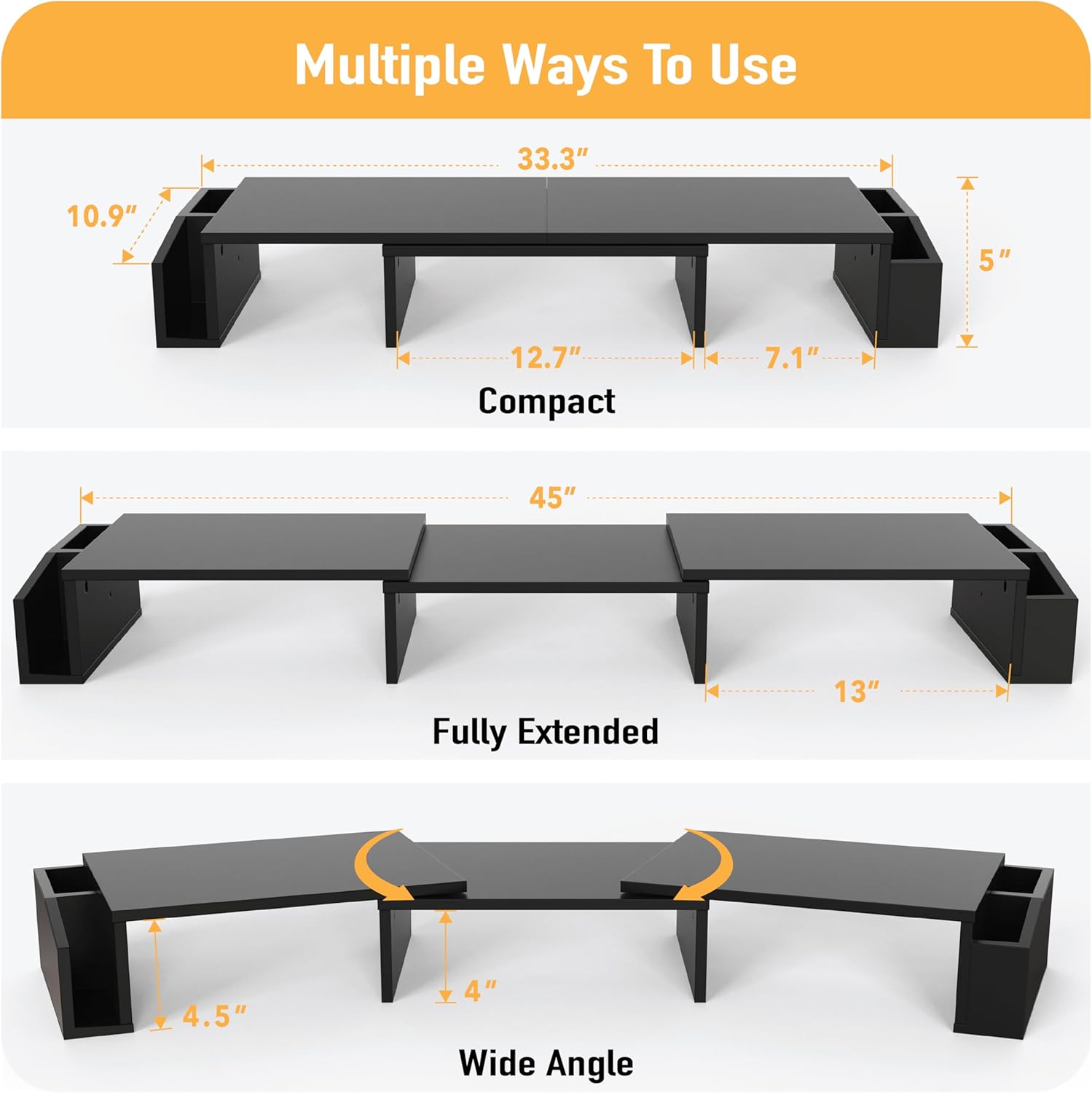 SimpleHouseware Dual Monitor Stand Riser of Adjustable Length and Angle Shelf with Holder and Drawer, Black thumbnail 3