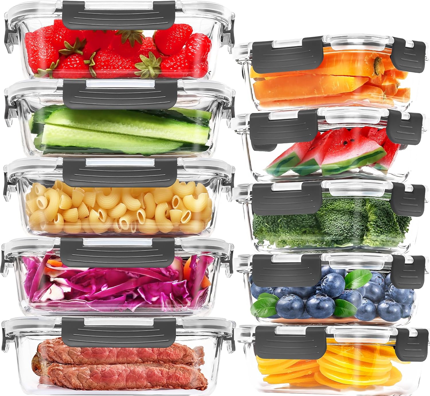 Skroam 10 Pack Glass Food Storage Containers with Lids, Glass Airtight Meal Prep Container Set for Lunch, on the Go, Leftover, Kitchen Pantry Organizers and Storage, BPA Free & Lea