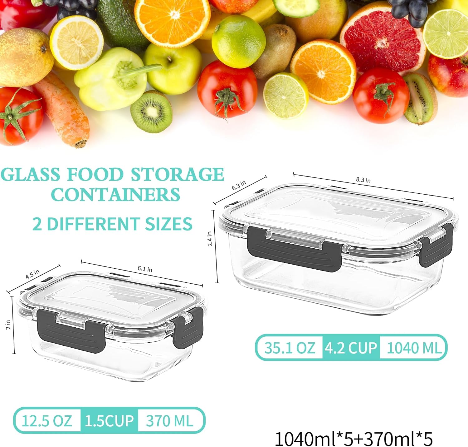Skroam 10 Pack Glass Food Storage Containers with Lids, Glass Airtight Meal Prep Container Set for Lunch, on the Go, Leftover, Kitchen Pantry Organizers and Storage, BPA Free & Lea