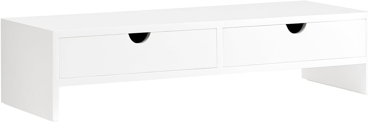 SoBuy Monitor Stand with Drawers for Dual Screens, Fits 32 Inch Monitor | Computer Monitor Riser, VESA Laptop Stand, PC Desktop Organizer Shelf for Office, Home or Gaming Setup, Wh thumbnail 1