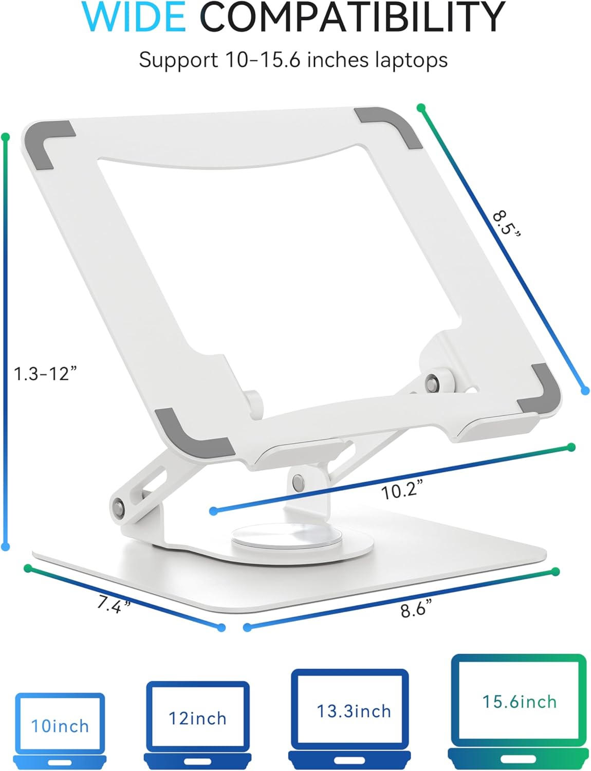 SOUNDANCE Laptop Stand with 360° Rotating Base, Ergonomic Computer Riser for Desk, Adjutable Height Muti-Angle, Foldable Laptop Mount, Stable Metal Holder Support 10-15.6" Notebook thumbnail 3