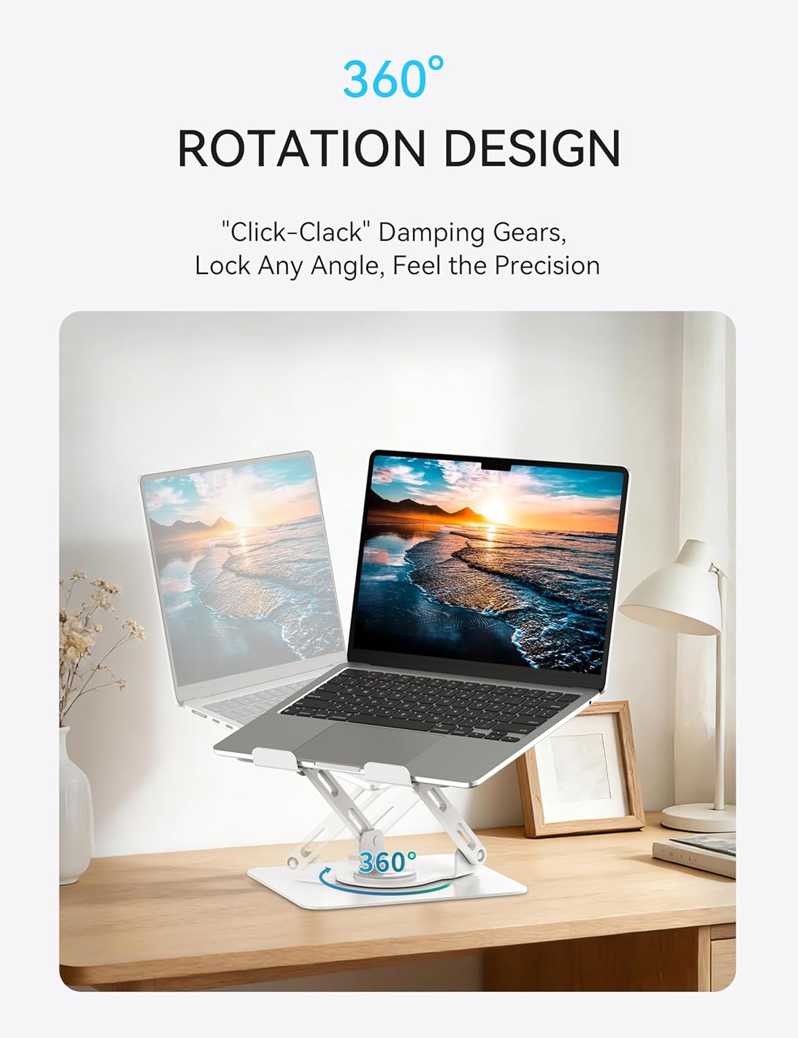 SOUNDANCE Laptop Stand with 360° Rotating Base, Ergonomic Computer Riser for Desk, Adjutable Height Muti-Angle, Foldable Laptop Mount, Stable Metal Holder Support 10-15.6" Notebook thumbnail 4