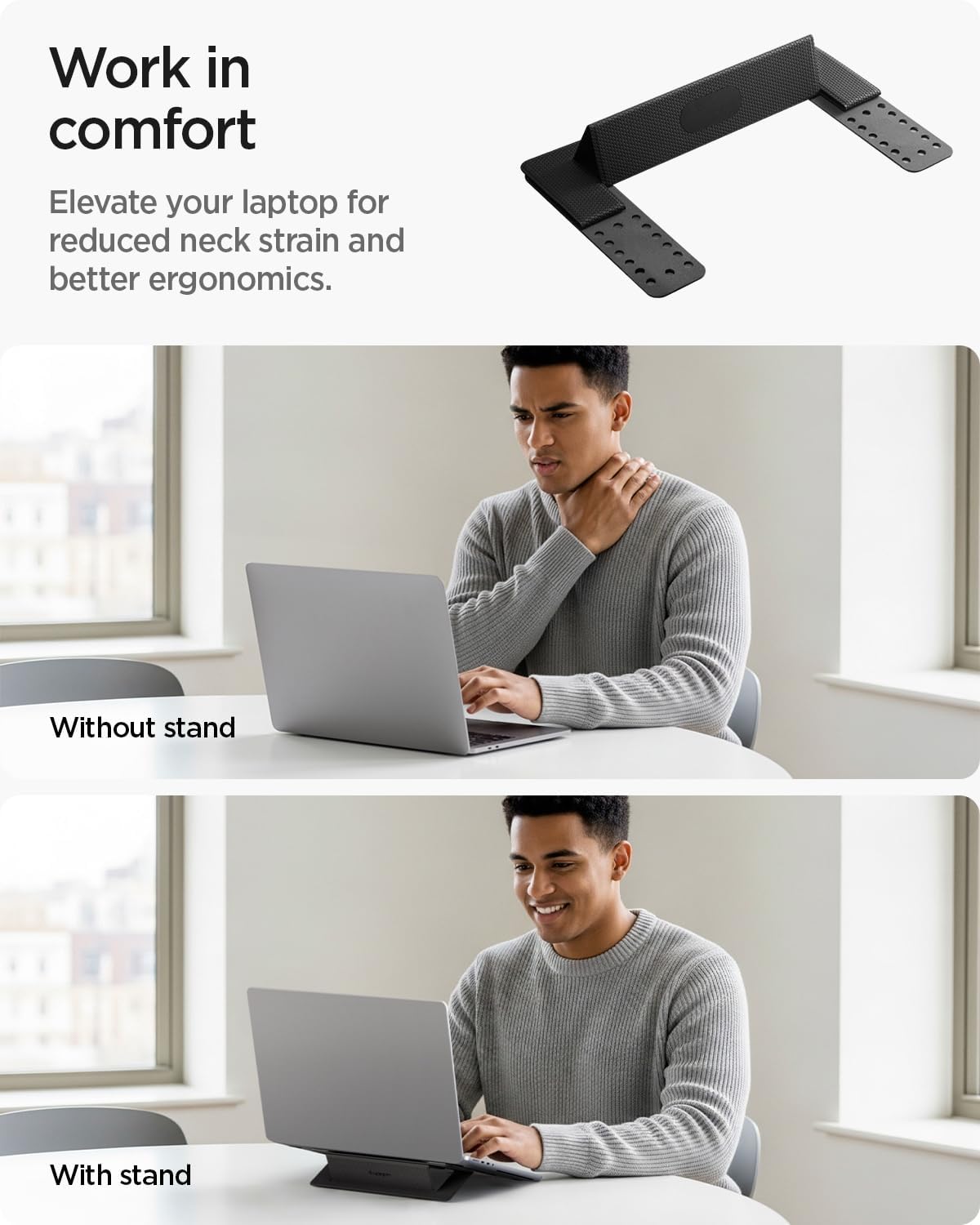 Spigen Slim Fold Laptop Stand Foldable Portable Ergonomic Angle Lift Anti-Slip Compatible with MacBook Neo, MacBook Air, MacBook Pro 11"-16" and More - Black (LD201-S1) thumbnail 3