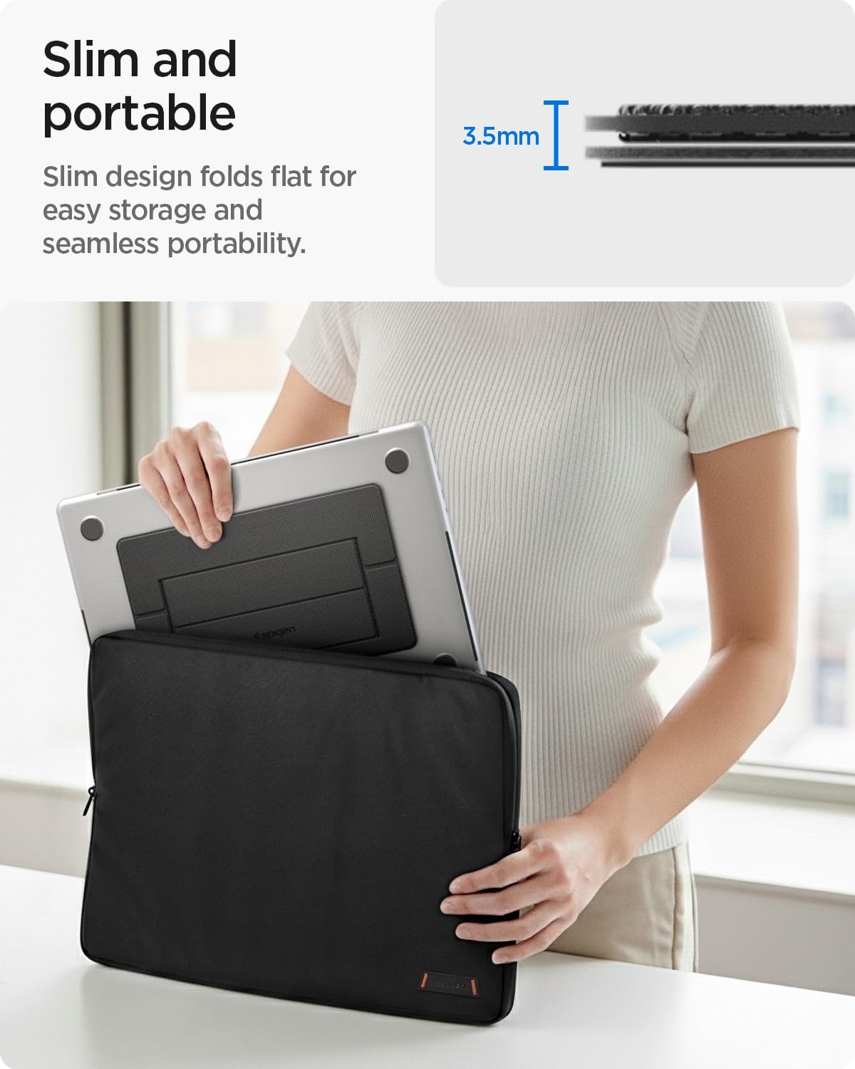Spigen Slim Fold Laptop Stand Foldable Portable Ergonomic Angle Lift Anti-Slip Compatible with MacBook Neo, MacBook Air, MacBook Pro 11"-16" and More - Black (LD201-S1) thumbnail 4