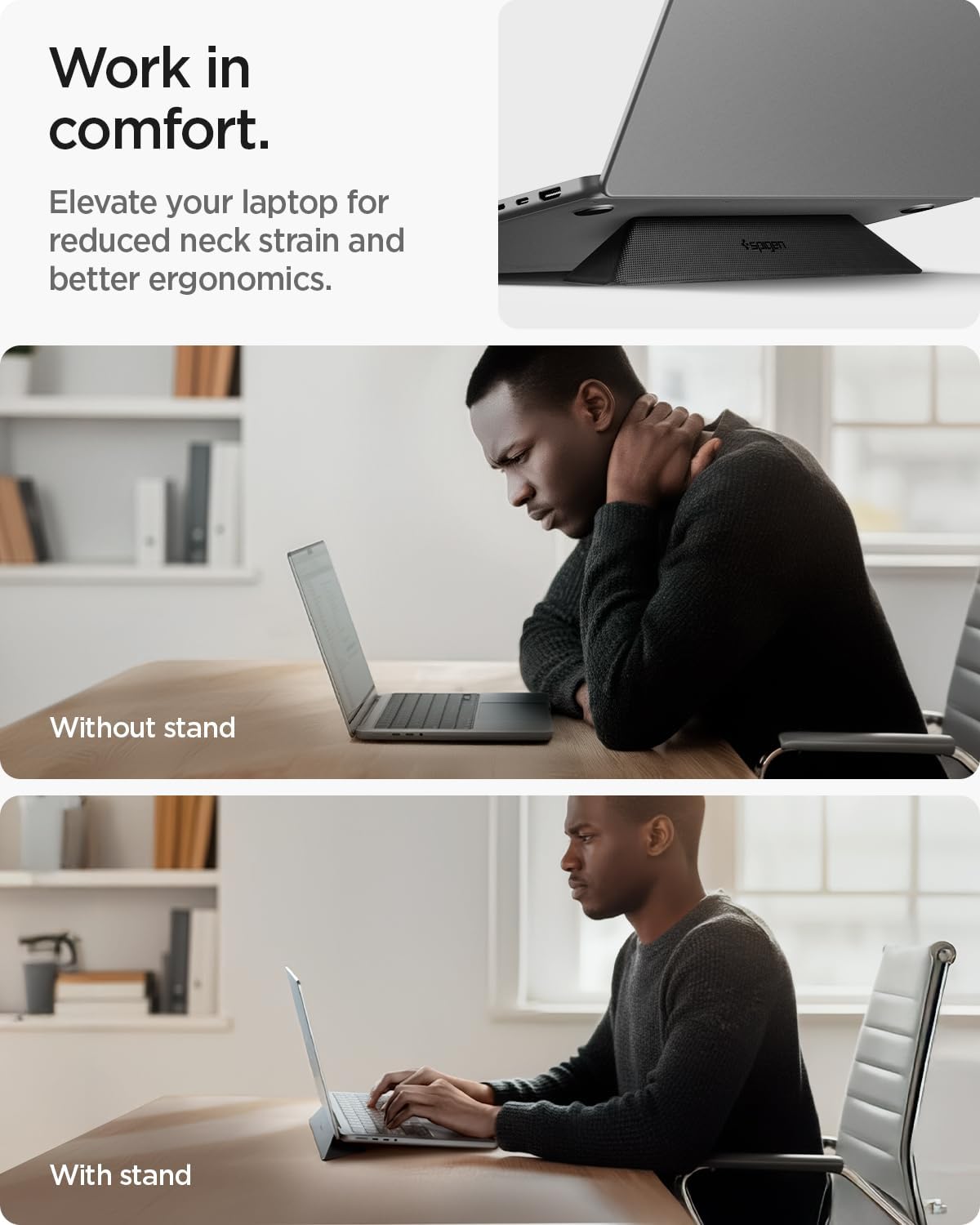 Spigen Slim Fold Portable Laptop Stand Keyboard Riser Foldable Ergonomic Angle Lift Anti-Slip Compatible with MacBook Neo, MacBook Air, MacBook Pro 11"-16" and iPad/Air/Pro and Mor thumbnail 2