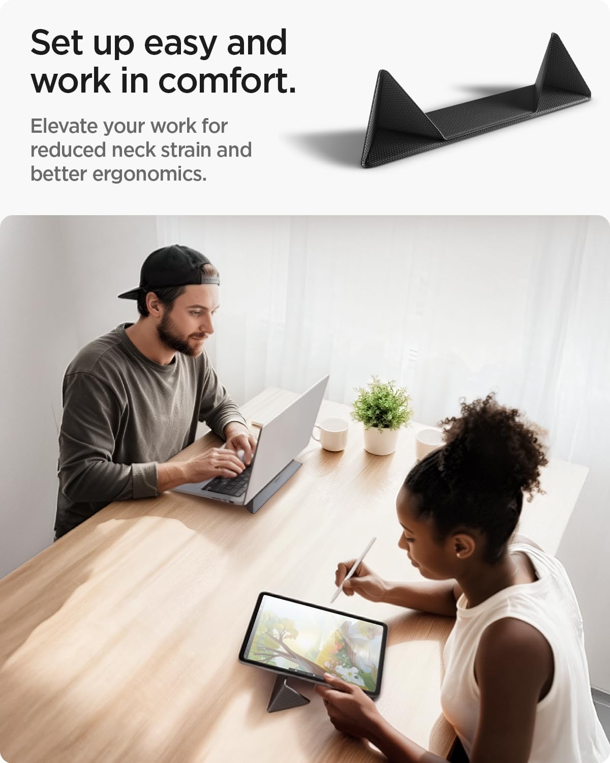 Spigen Slim Fold Portable Laptop Stand Keyboard Riser Foldable Ergonomic Angle Lift Anti-Slip Compatible with MacBook Neo, MacBook Air, MacBook Pro 11"-16" and iPad/Air/Pro and Mor thumbnail 3