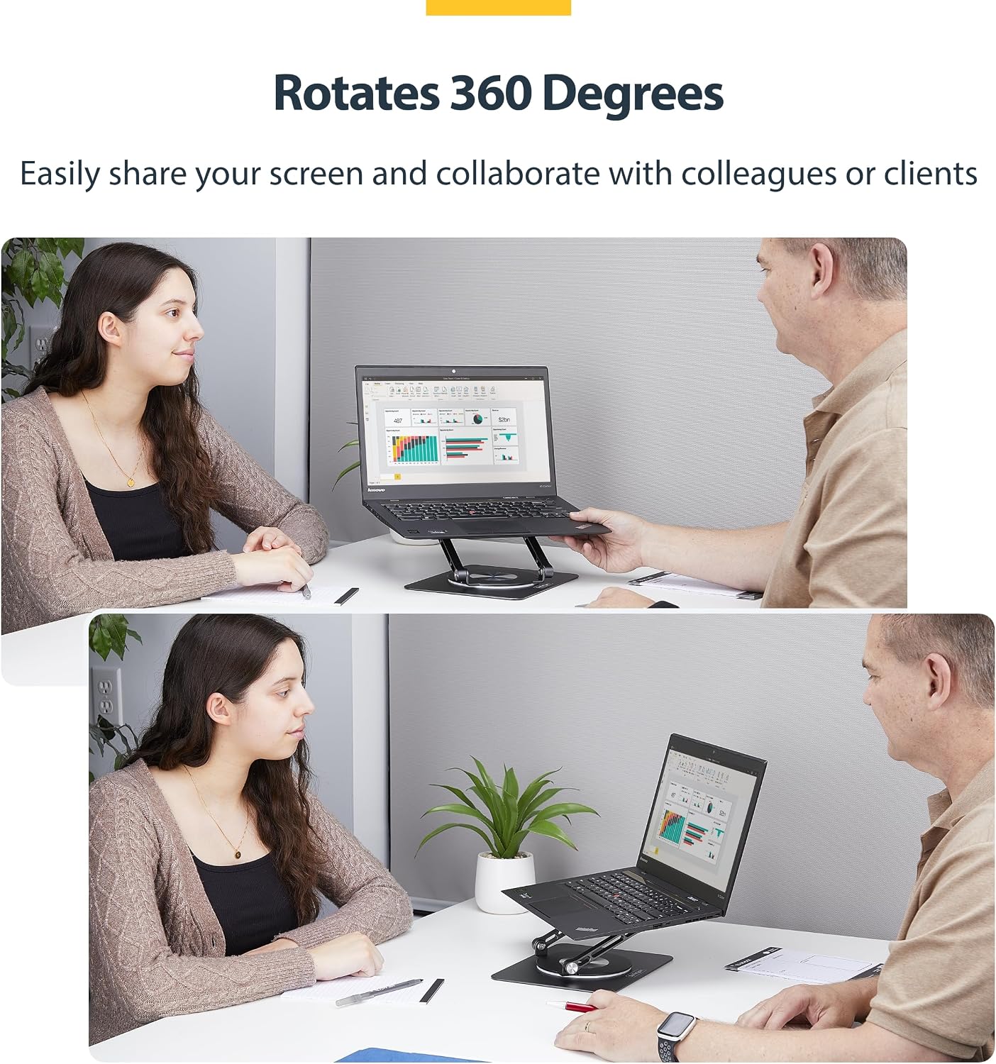 StarTech.com Rotating Laptop Stand, 360 Swivel, Ergonomic Desk Riser for Computer, Adjustable Height/Tilt, 11lb/5kg, Aluminum