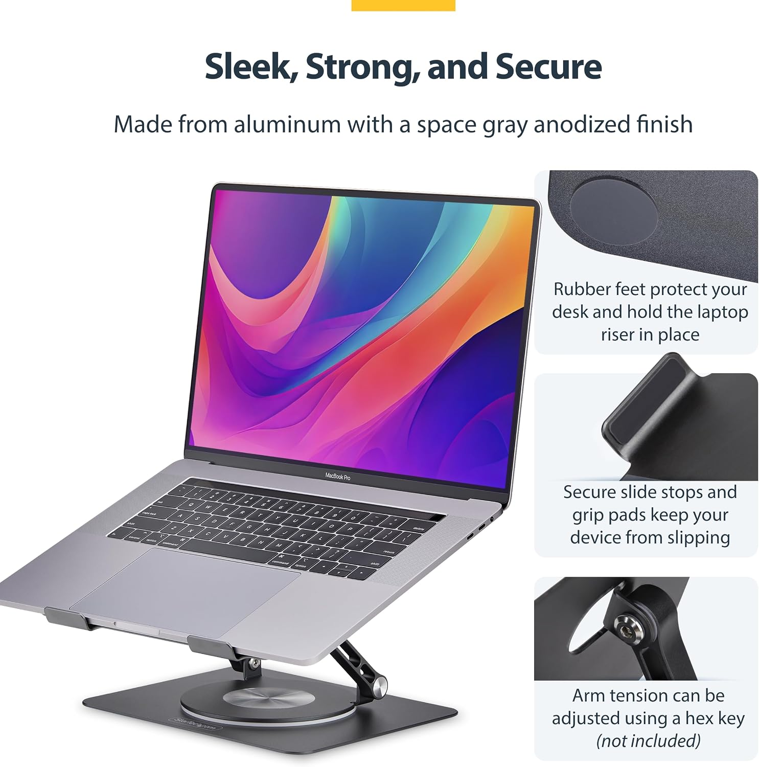 StarTech.com Rotating Laptop Stand, 360 Swivel, Ergonomic Desk Riser for Computer, Adjustable Height/Tilt, 11lb/5kg, Aluminum