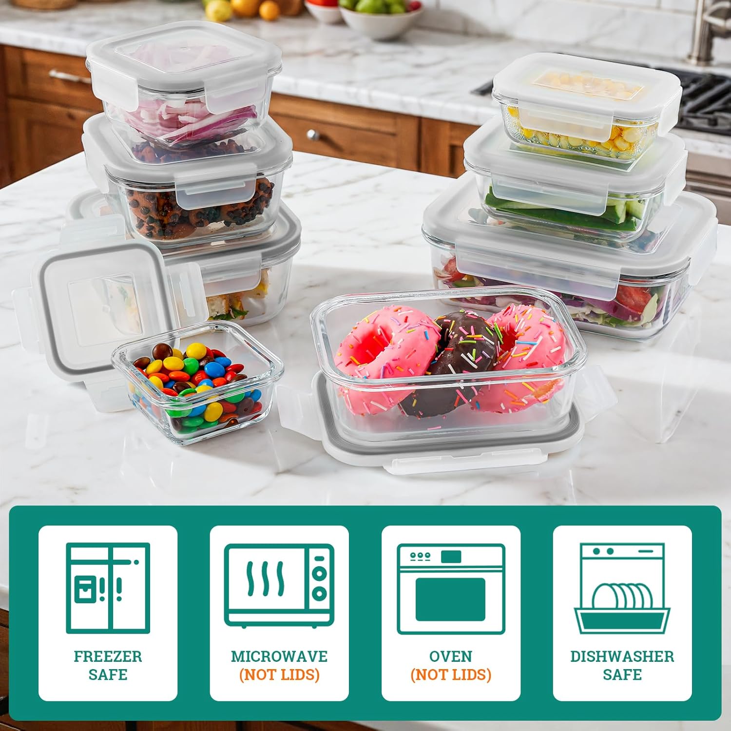 8 pack glass container food storage,meal prep containers with lids,BPA Free and FDA Approved,boite a lunch,Airtight Glass Bento Boxes with Leak Proof Locking Lids,for Freezer,Gray