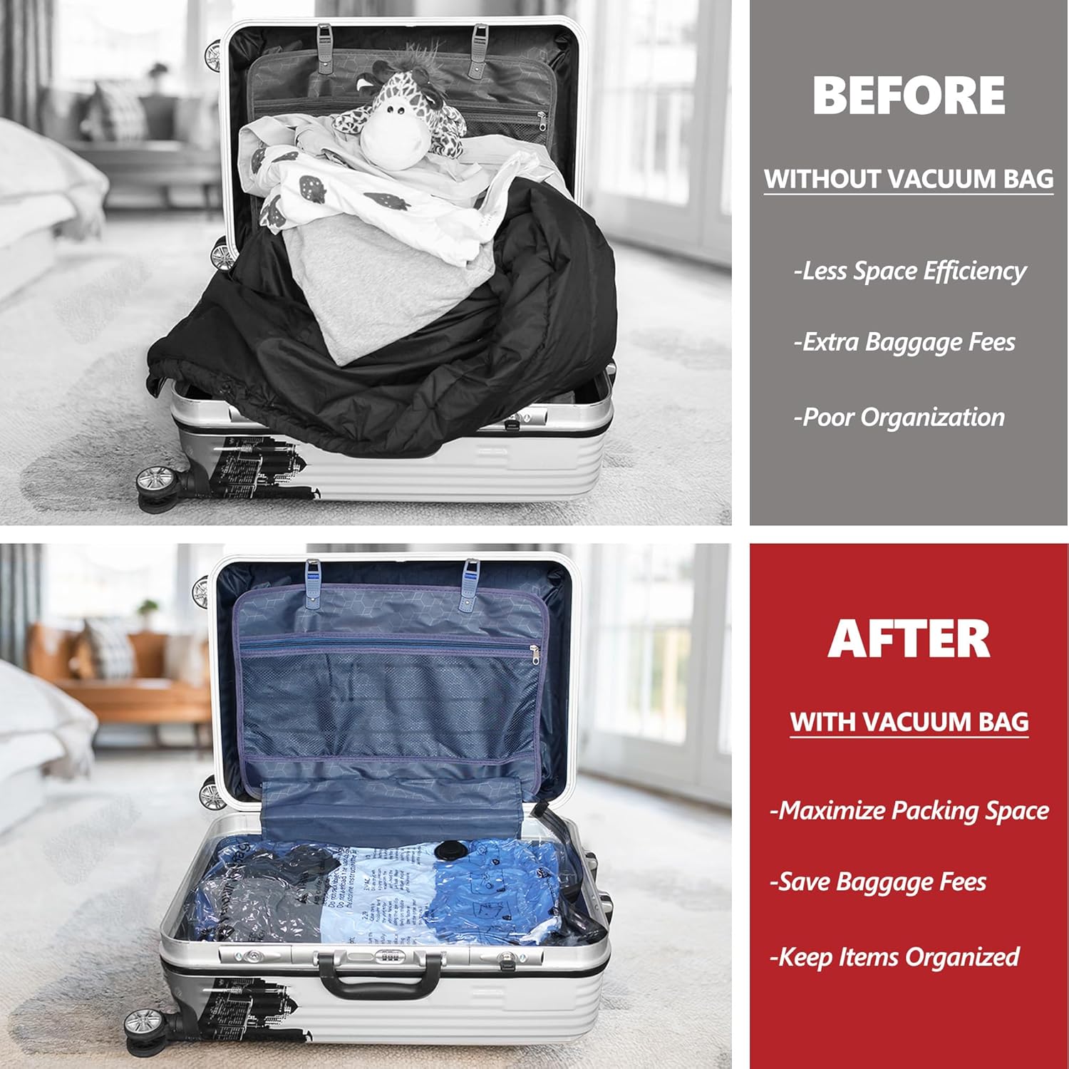 Vacuum Seal Bags for Clothing Travel and Home Storage, Travel Vacuum Bags with Electric Pump, Space Saver Compression Packing Cubes for Luggage Suitcase Bedding Blankets Clothes, 1