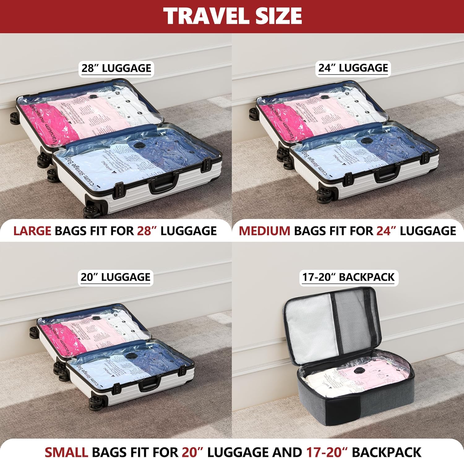 Vacuum Seal Bags for Clothing Travel and Home Storage, Travel Vacuum Bags with Electric Pump, Space Saver Compression Packing Cubes for Luggage Suitcase Bedding Blankets Clothes, 1