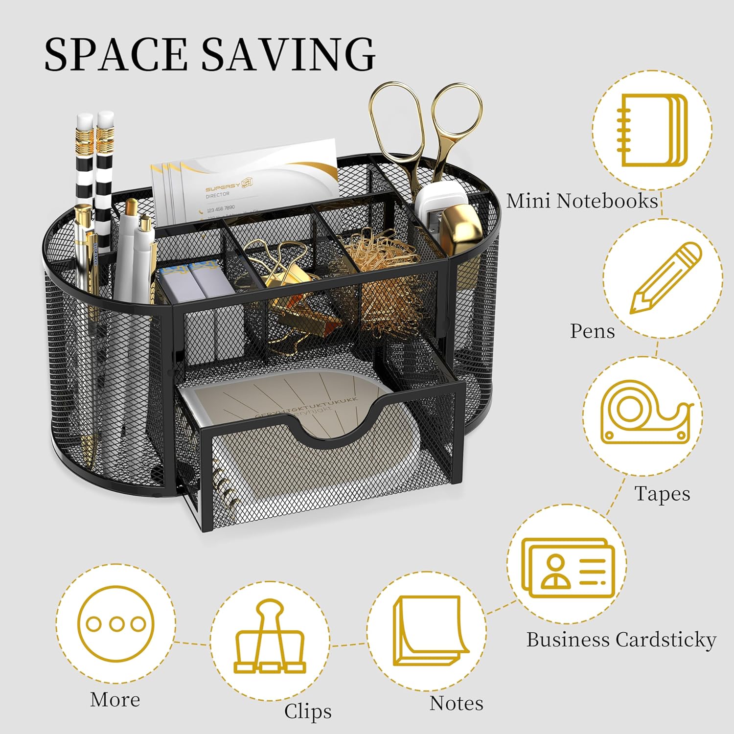 Organisateur de bureau en métal mesh avec tiroirs