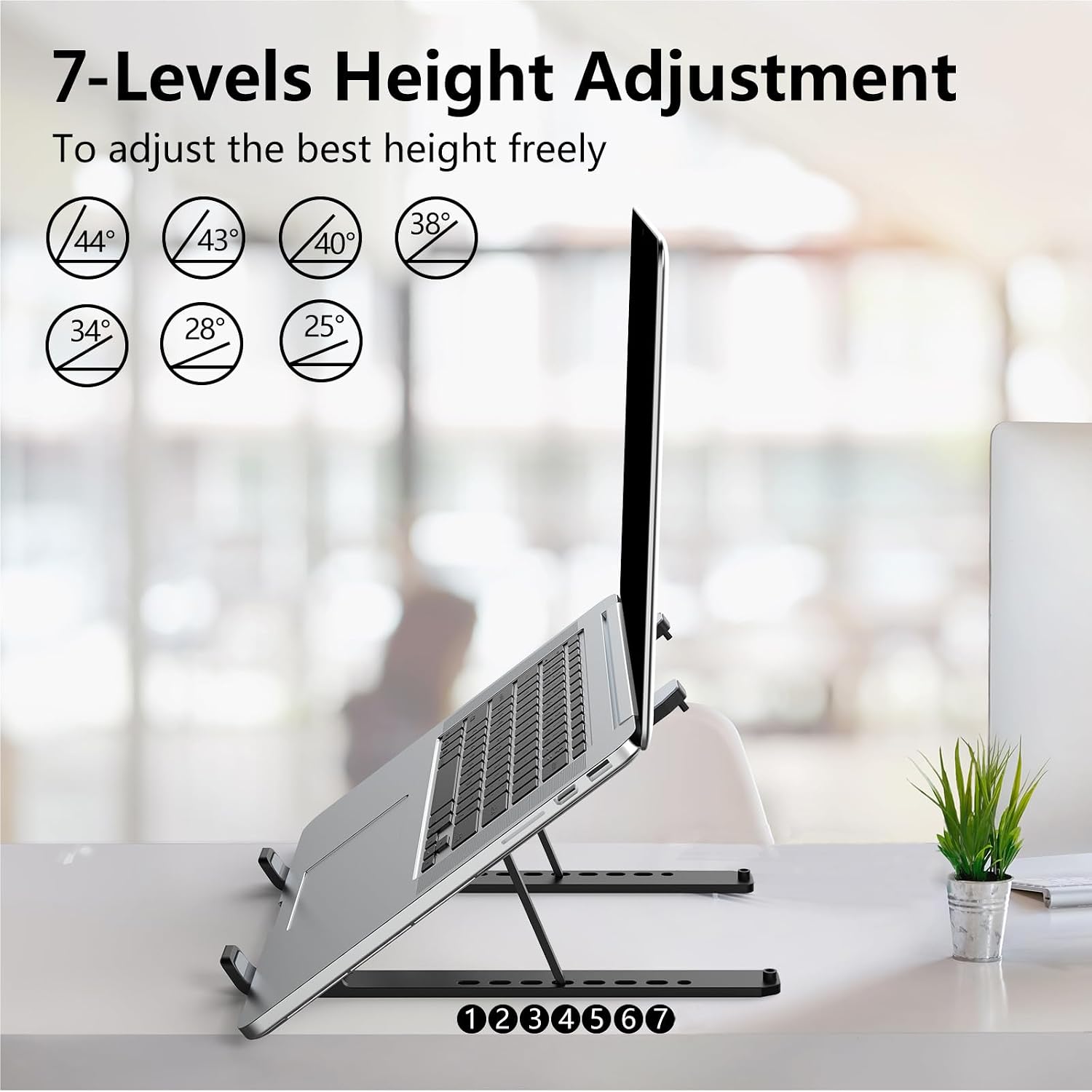 Laptop Stand for Desk, Adjustable Laptop Riser ABS+Silicone Foldable Portable Laptop Holder, Ventilated Cooling Pad Notebook Stand for 10-15.6” Laptops,Tablet-Black thumbnail 3