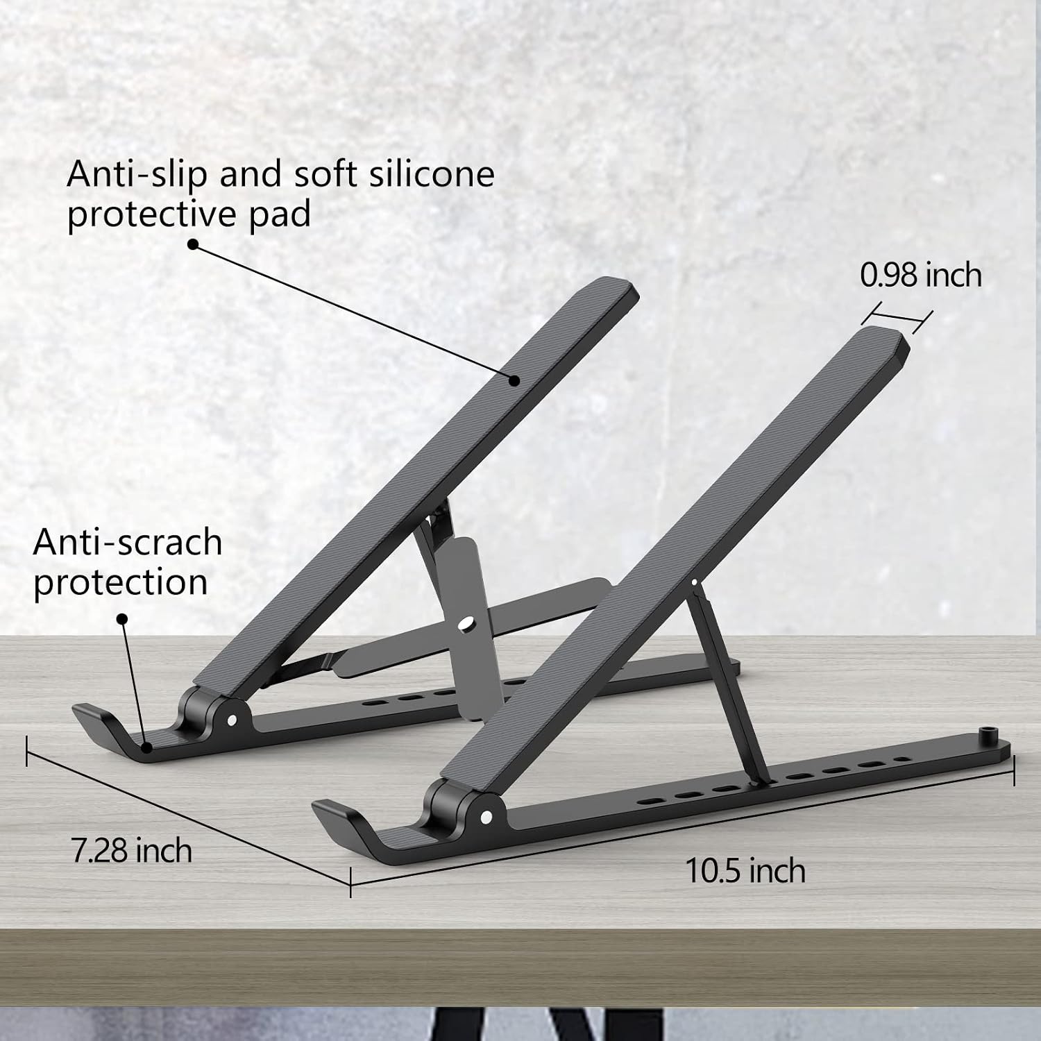 Laptop Stand for Desk, Adjustable Laptop Riser ABS+Silicone Foldable Portable Laptop Holder, Ventilated Cooling Pad Notebook Stand for 10-15.6” Laptops,Tablet-Black thumbnail 5
