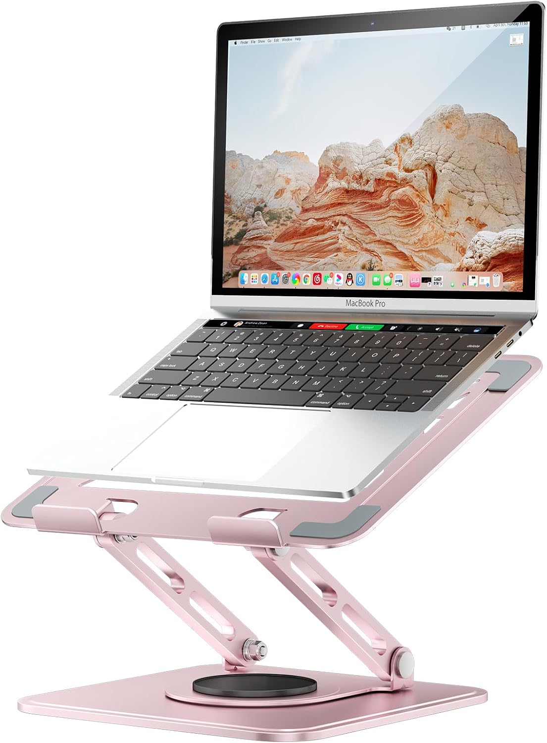 tounee Laptop Stand for Desk, Adjustable Computer Stand Holder with 360° Rotating Base, Ergonomic Laptop Riser Compatible with MacBook Pro Air, All Laptops 10-15.6"-Pink thumbnail 1