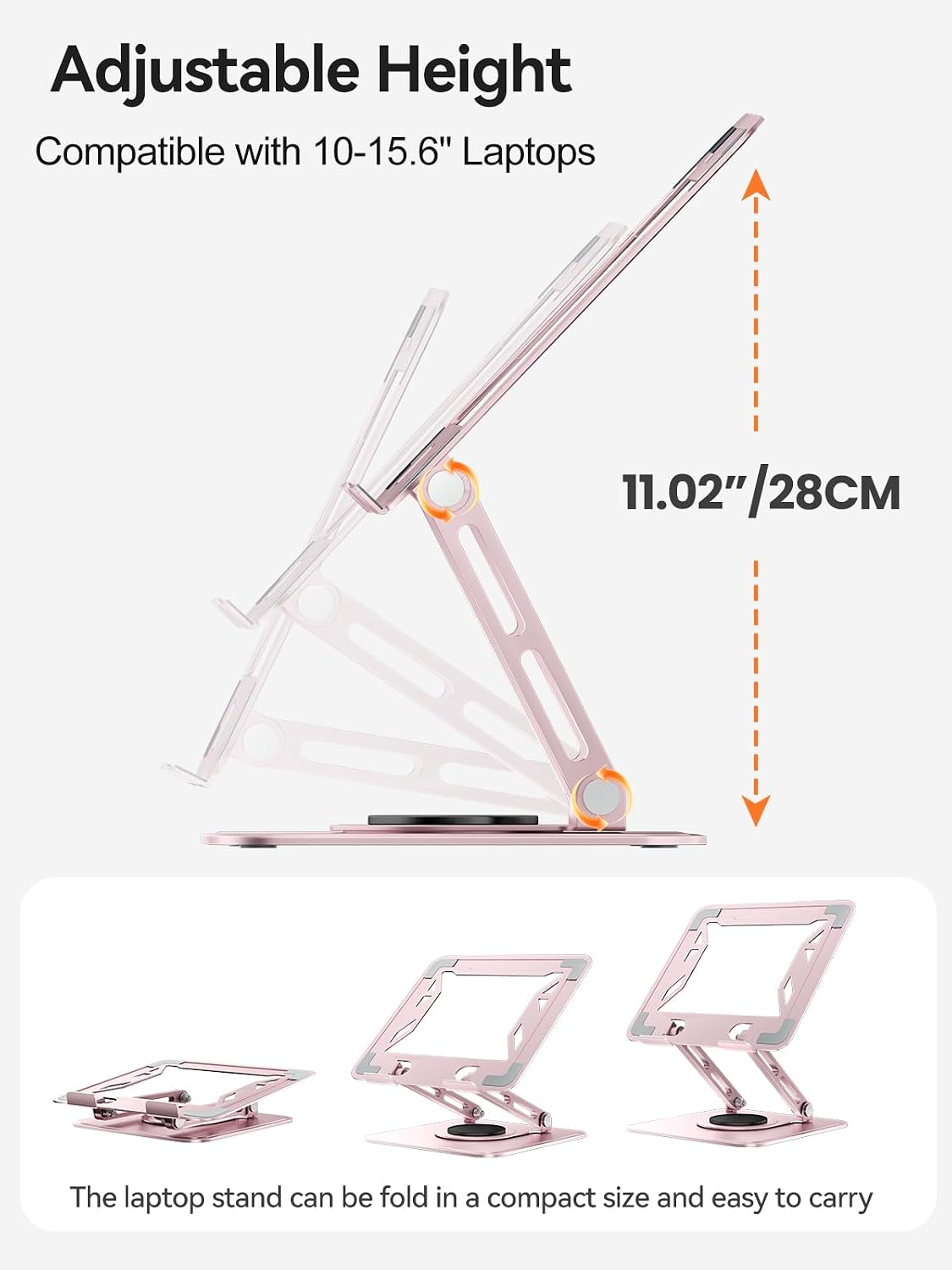 tounee Laptop Stand for Desk, Adjustable Computer Stand Holder with 360° Rotating Base, Ergonomic Laptop Riser Compatible with MacBook Pro Air, All Laptops 10-15.6"-Pink thumbnail 4