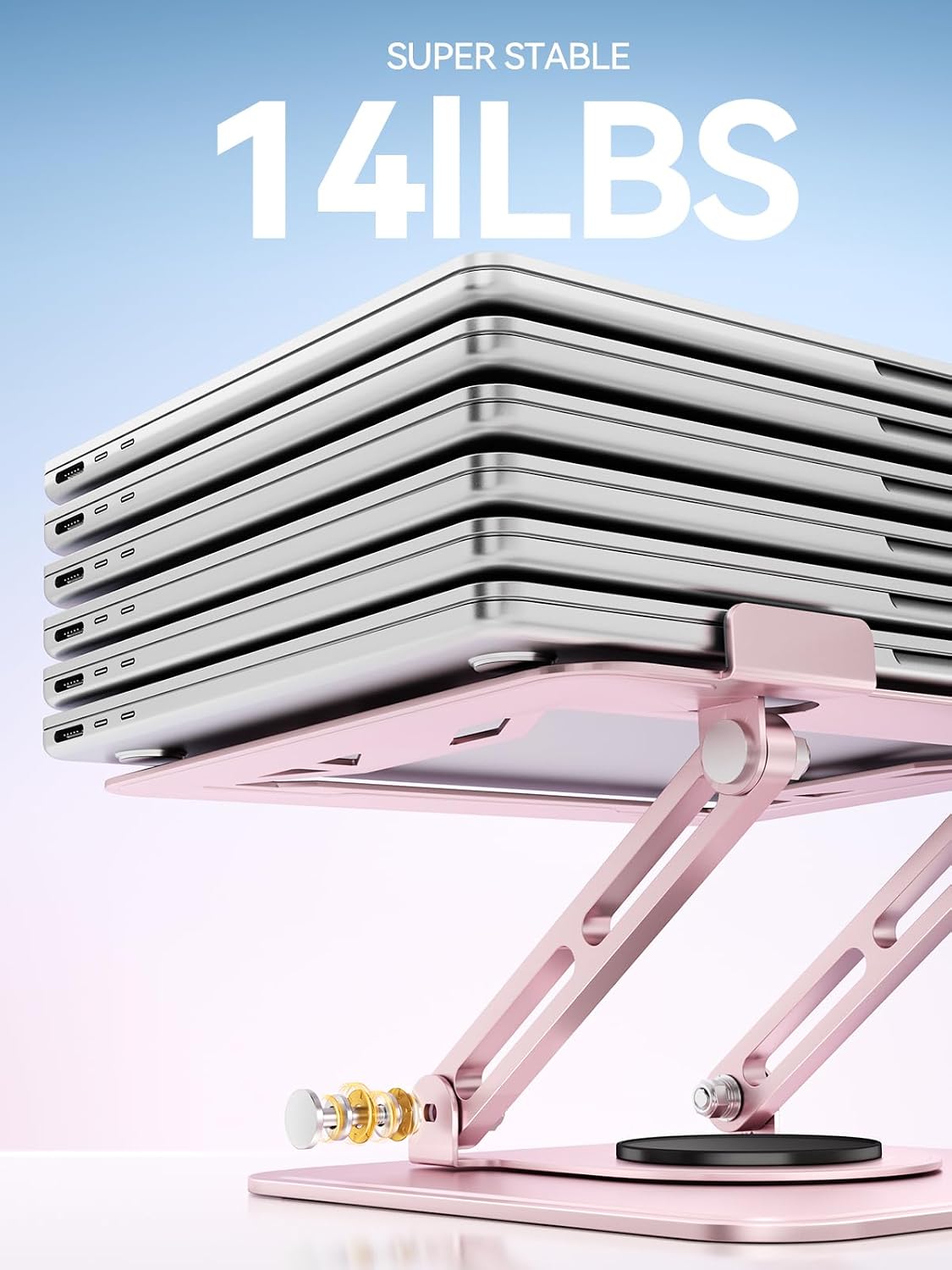tounee Laptop Stand for Desk, Adjustable Computer Stand Holder with 360° Rotating Base, Ergonomic Laptop Riser Compatible with MacBook Pro Air, All Laptops 10-15.6"-Pink thumbnail 5
