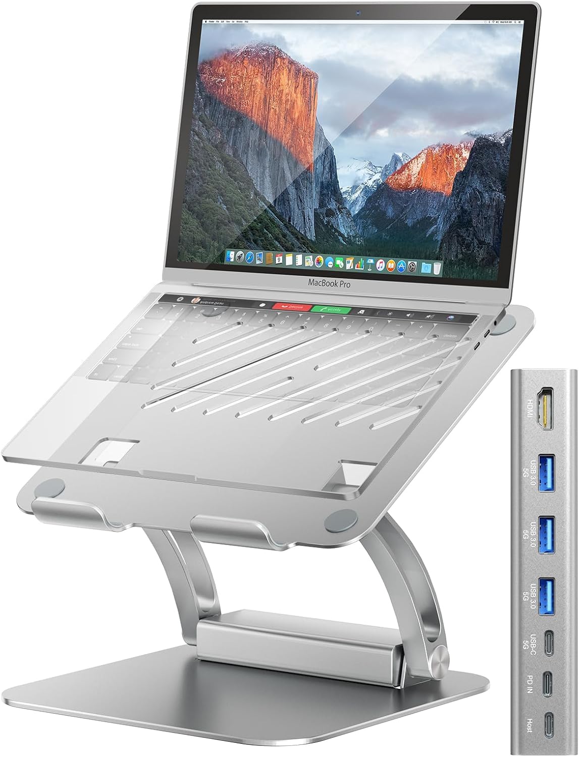 Tounee Laptop Stand with Detachable USB-C Hub, 100W PD Charging, 4K@60Hz HDMI, USB-A & USB-C 3.0 Ports, Host Port, Ergonomic Aluminum Laptop Holder for 10-17" Laptops, MacBook & Mo thumbnail 1