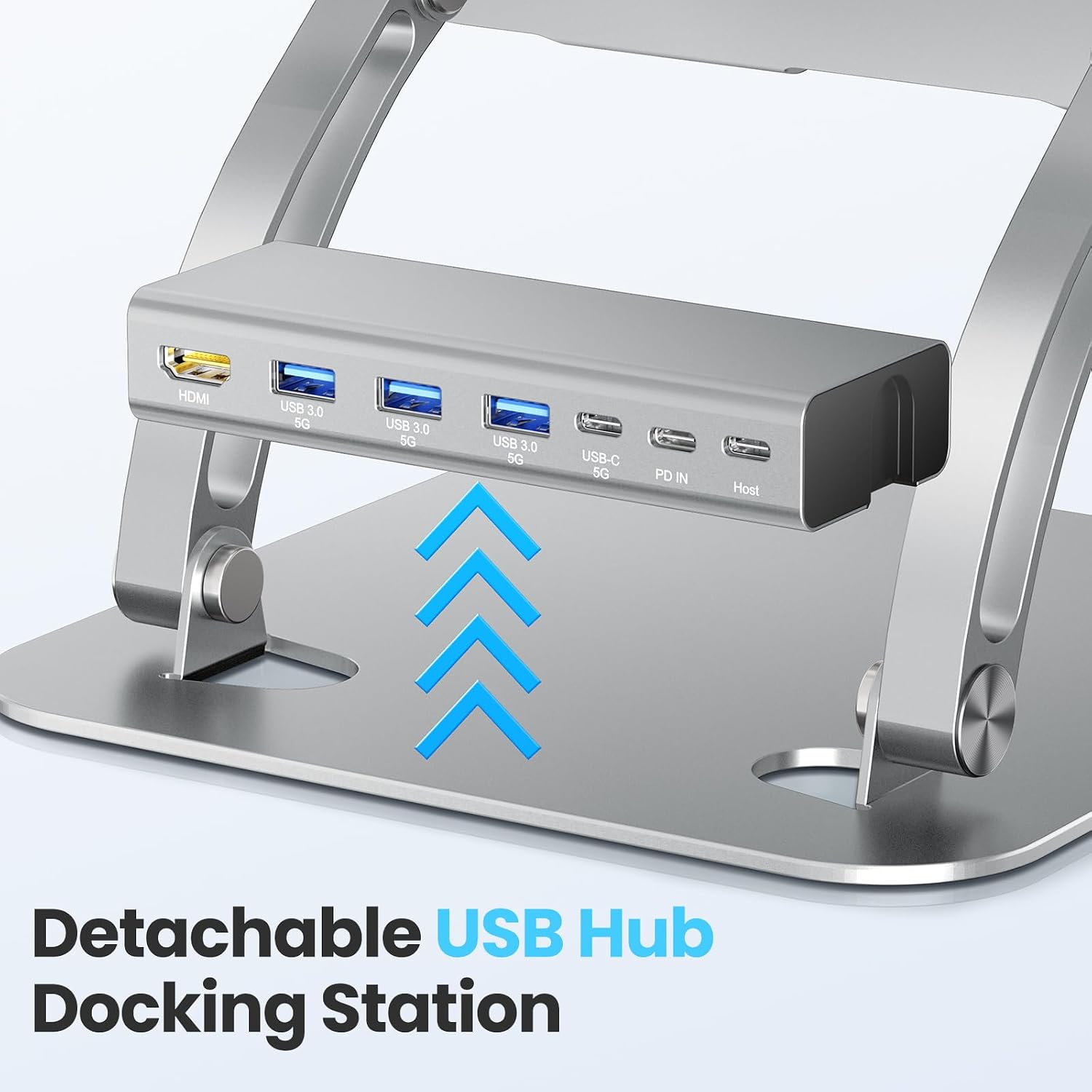 Tounee Laptop Stand with Detachable USB-C Hub, 100W PD Charging, 4K@60Hz HDMI, USB-A & USB-C 3.0 Ports, Host Port, Ergonomic Aluminum Laptop Holder for 10-17" Laptops, MacBook & Mo thumbnail 2
