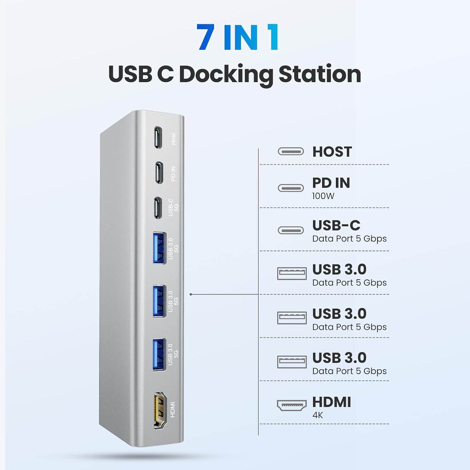 Tounee Laptop Stand with Detachable USB-C Hub, 100W PD Charging, 4K@60Hz HDMI, USB-A & USB-C 3.0 Ports, Host Port, Ergonomic Aluminum Laptop Holder for 10-17" Laptops, MacBook & Mo thumbnail 3