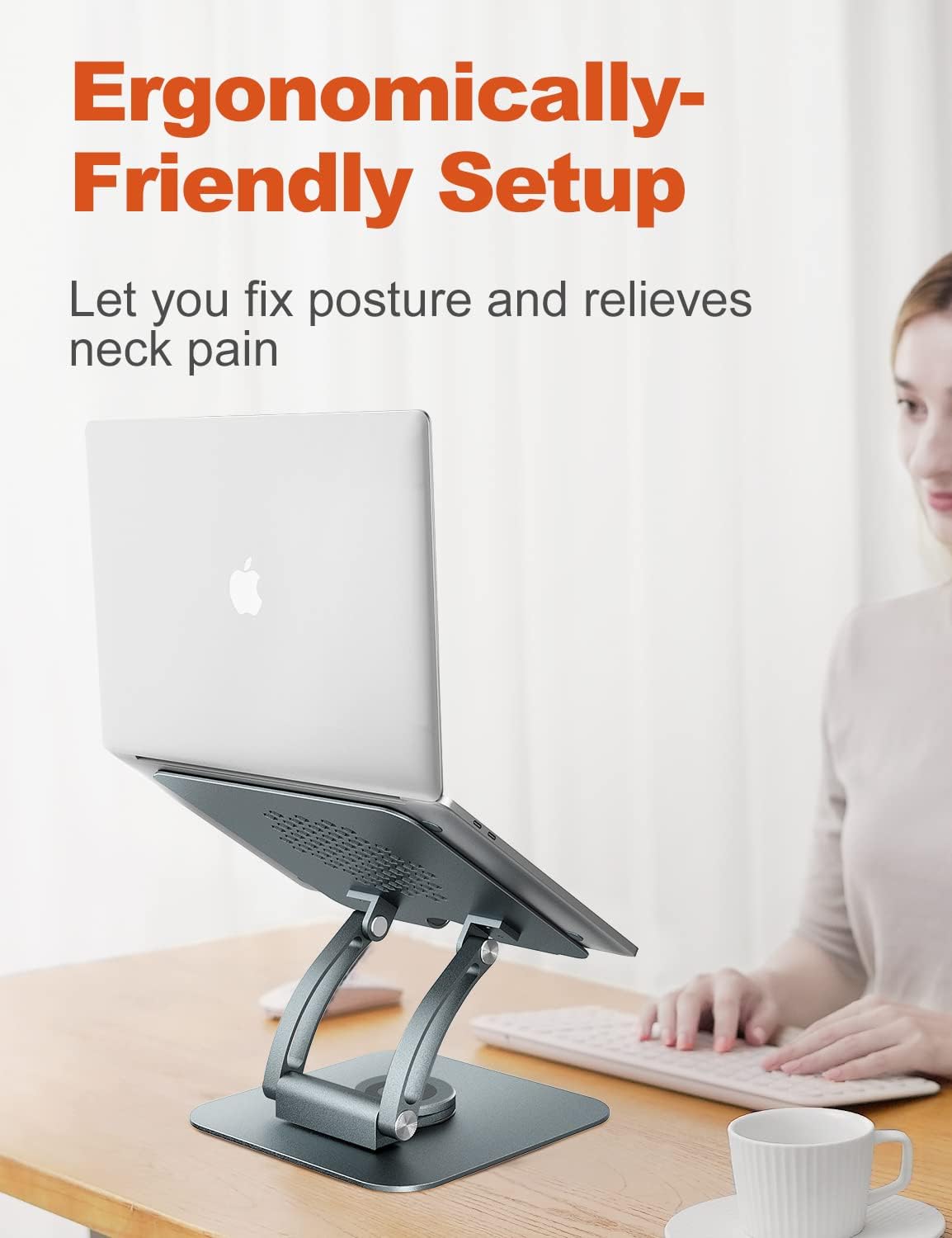 Tounee Swivel Laptop Stand for Desk, Ergonomic Laptop Holder with 360° Rotating Base, Adjustable Computer Stand Laptop Riser Compatible with Air, Pro, All Laptop 10-16"-Gray thumbnail 3