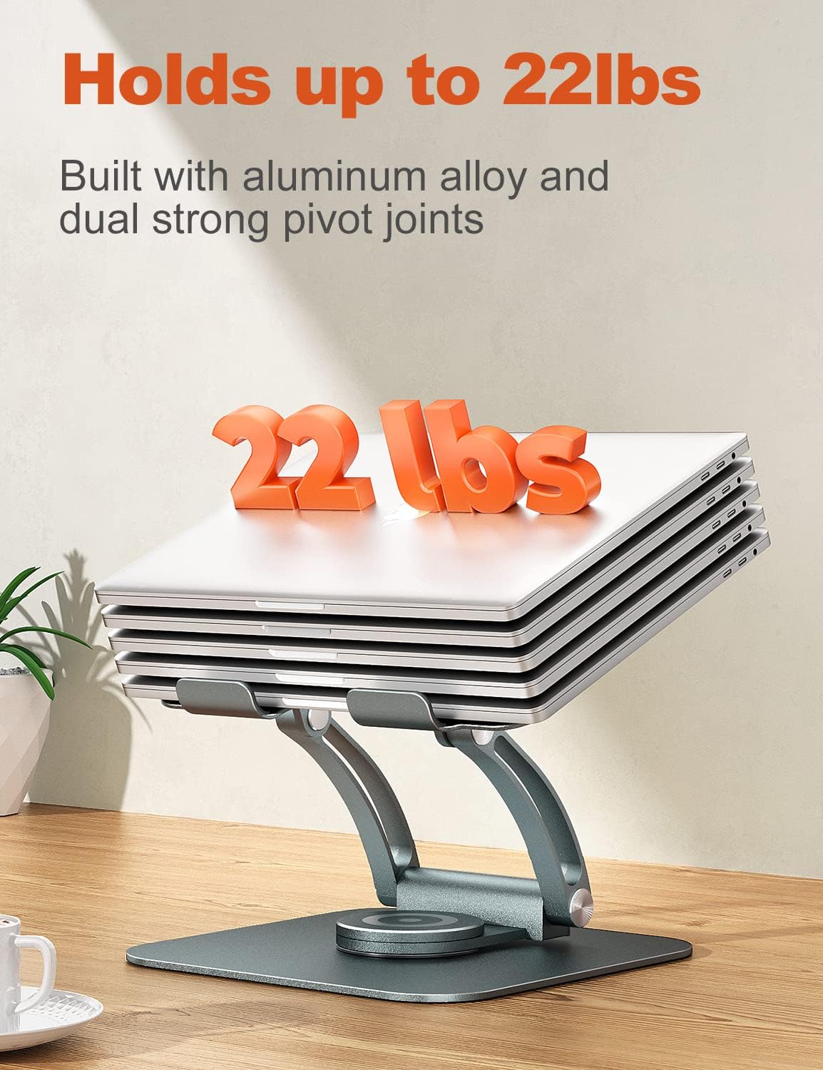 Tounee Swivel Laptop Stand for Desk, Ergonomic Laptop Holder with 360° Rotating Base, Adjustable Computer Stand Laptop Riser Compatible with Air, Pro, All Laptop 10-16"-Gray thumbnail 4