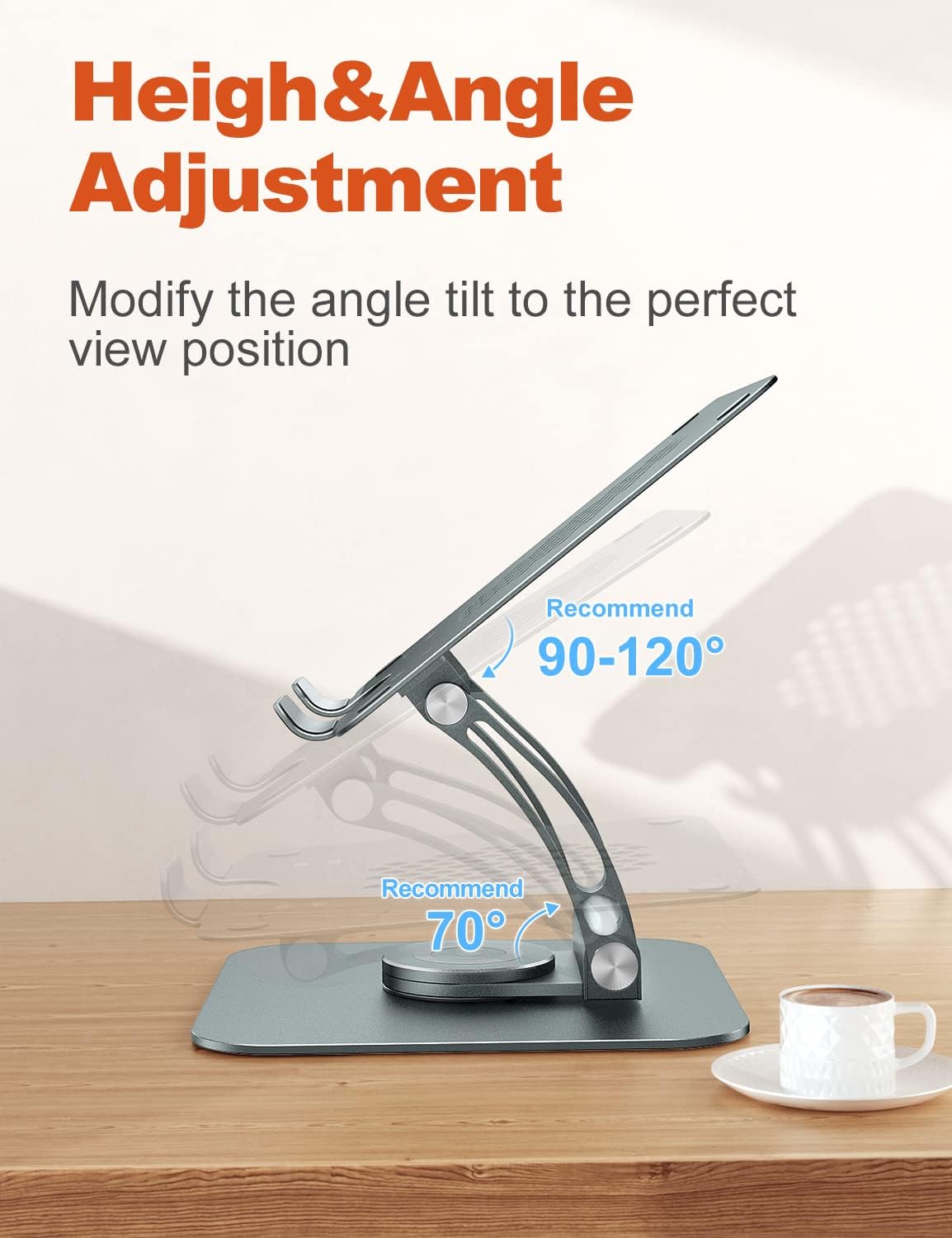 Tounee Swivel Laptop Stand for Desk, Ergonomic Laptop Holder with 360° Rotating Base, Adjustable Computer Stand Laptop Riser Compatible with Air, Pro, All Laptop 10-16"-Gray thumbnail 5