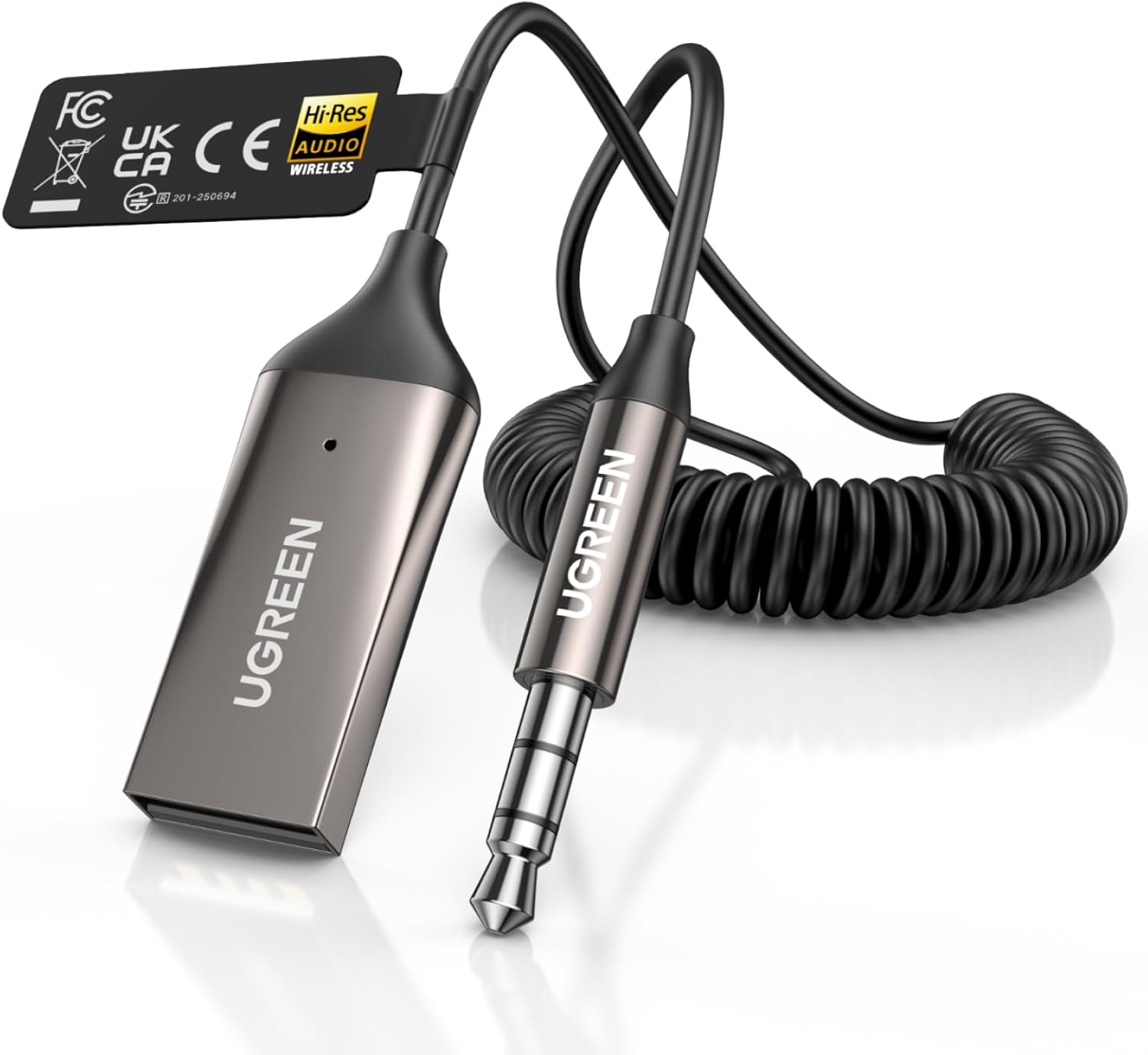 UGREEN Aux to Bluetooth 6.0 Car Adapter with LDAC, 3.5mm Aux Adapter for Auto Built-in Microphone, Car Bluetooth Audio Receiver for Hands-Free Calls Compatible with Car Speaker & H