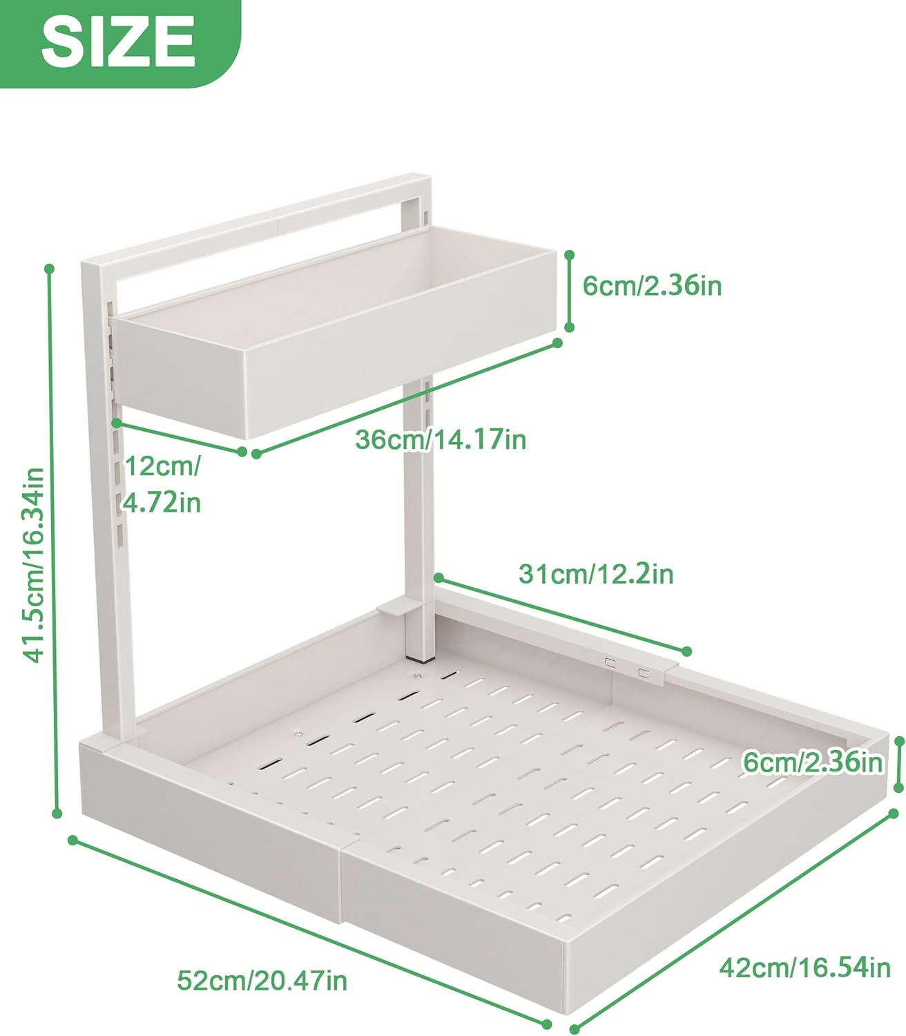 UMDONX Under Sink Organizer Kitchen Storage, 2 Tier Expandable Pull Out Cabinet Rack Tidy 6 Height Adjustable Option, Durable Metal White
