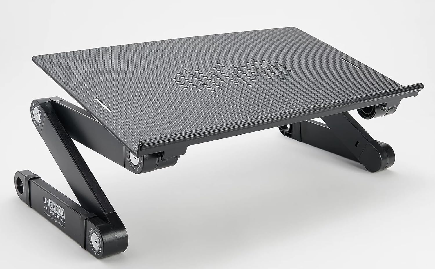 Uncaged Ergonomics WorkEZ Adjustable Laptop Stand for Desk, Laptop Stand Adjustable Height, Foldable Aluminum Cooling Computer Holder & Riser for Desk Bed, Black, XL thumbnail 1
