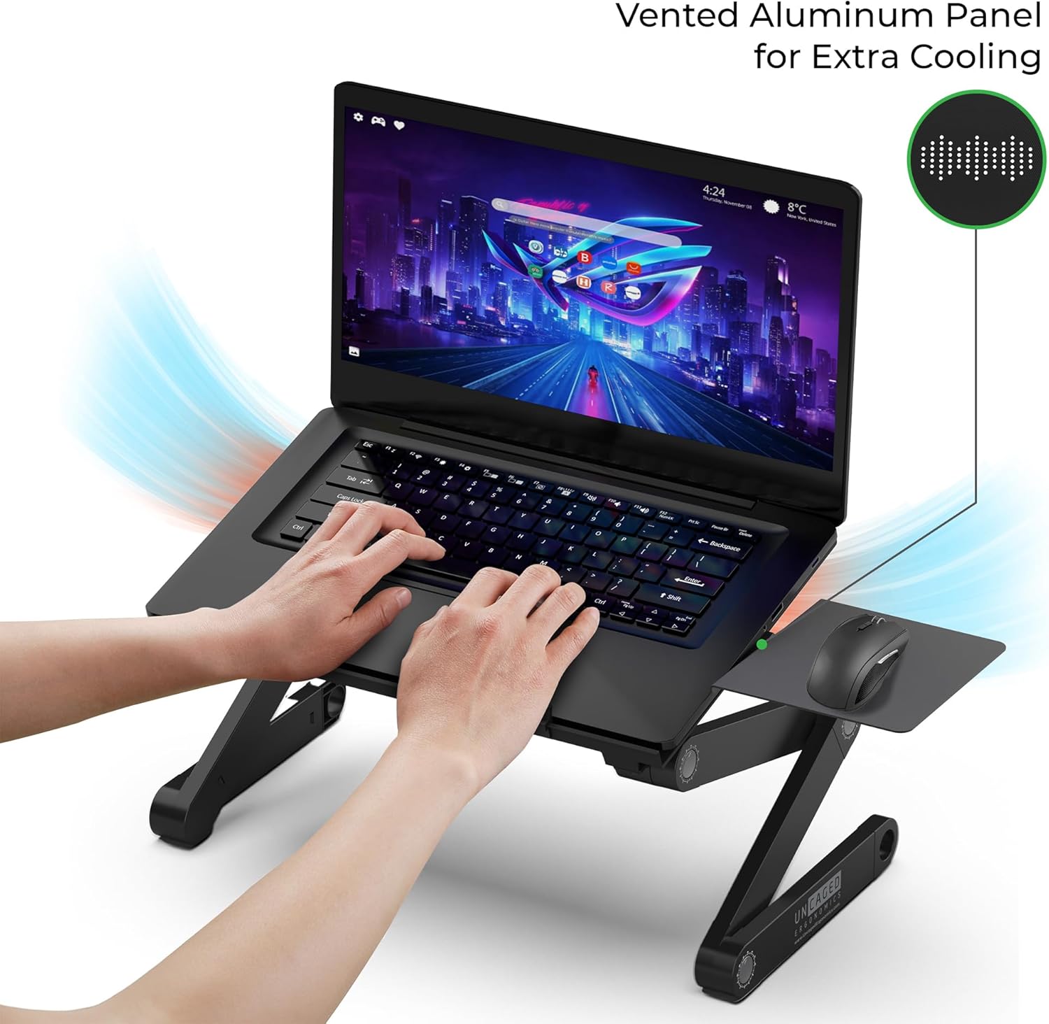 Uncaged Ergonomics WorkEZ Adjustable Laptop Stand for Desk, Laptop Stand Adjustable Height, Foldable Aluminum Cooling Computer Holder & Riser for Desk Bed, Black, XL thumbnail 3