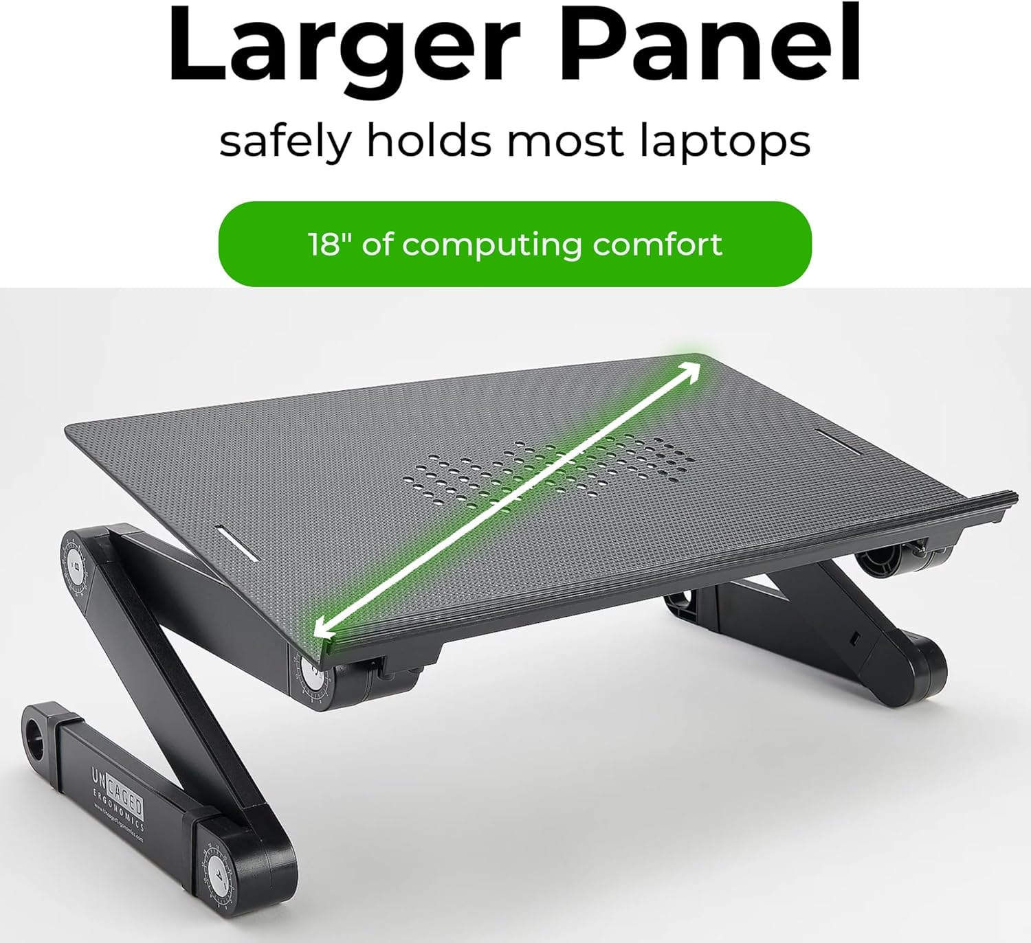 Uncaged Ergonomics WorkEZ Adjustable Laptop Stand for Desk, Laptop Stand Adjustable Height, Foldable Aluminum Cooling Computer Holder & Riser for Desk Bed, Black, XL thumbnail 5