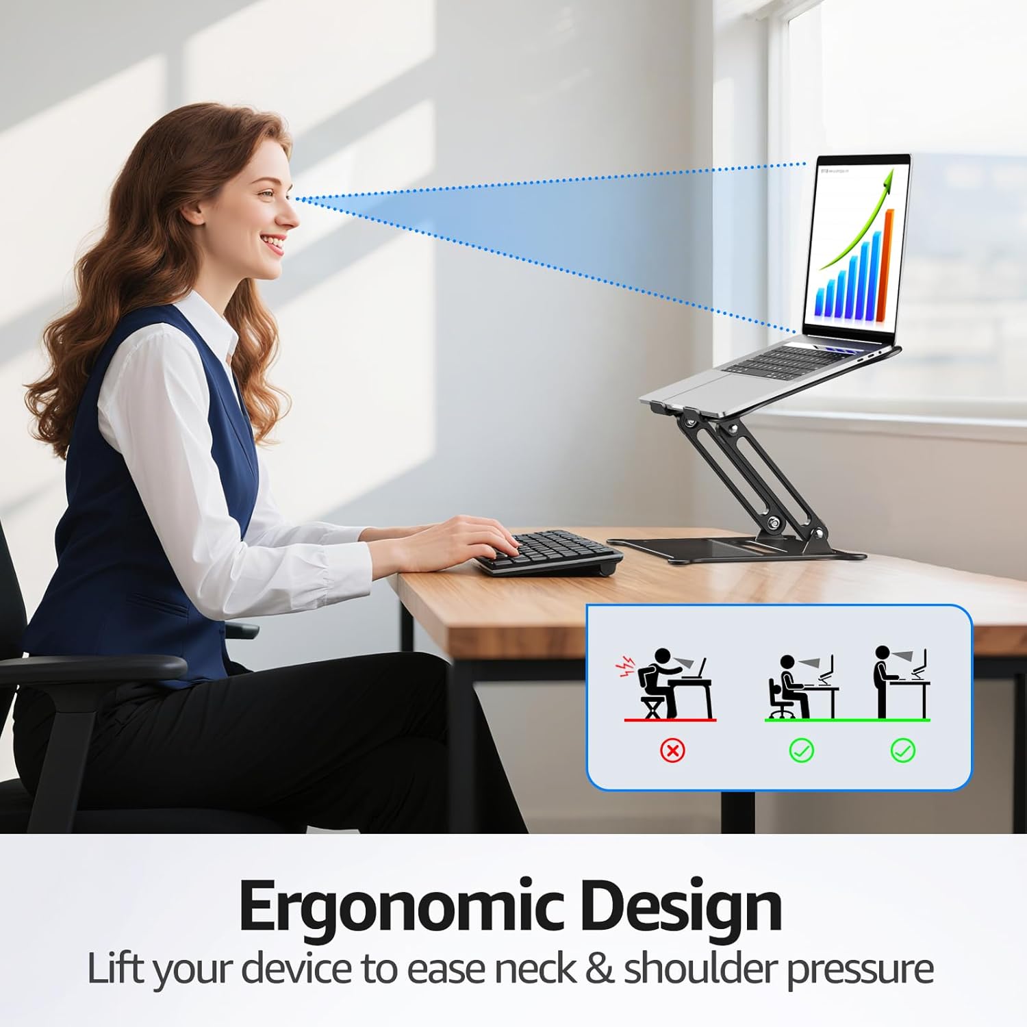 Urmust Laptop Notebook Stand Holder, Ergonomic Adjustable Ultrabook Stand Riser Portable with Heat-Vent Compatible with MacBook Air Pro, Dell, HP, Lenovo Light Weight Aluminum Up t