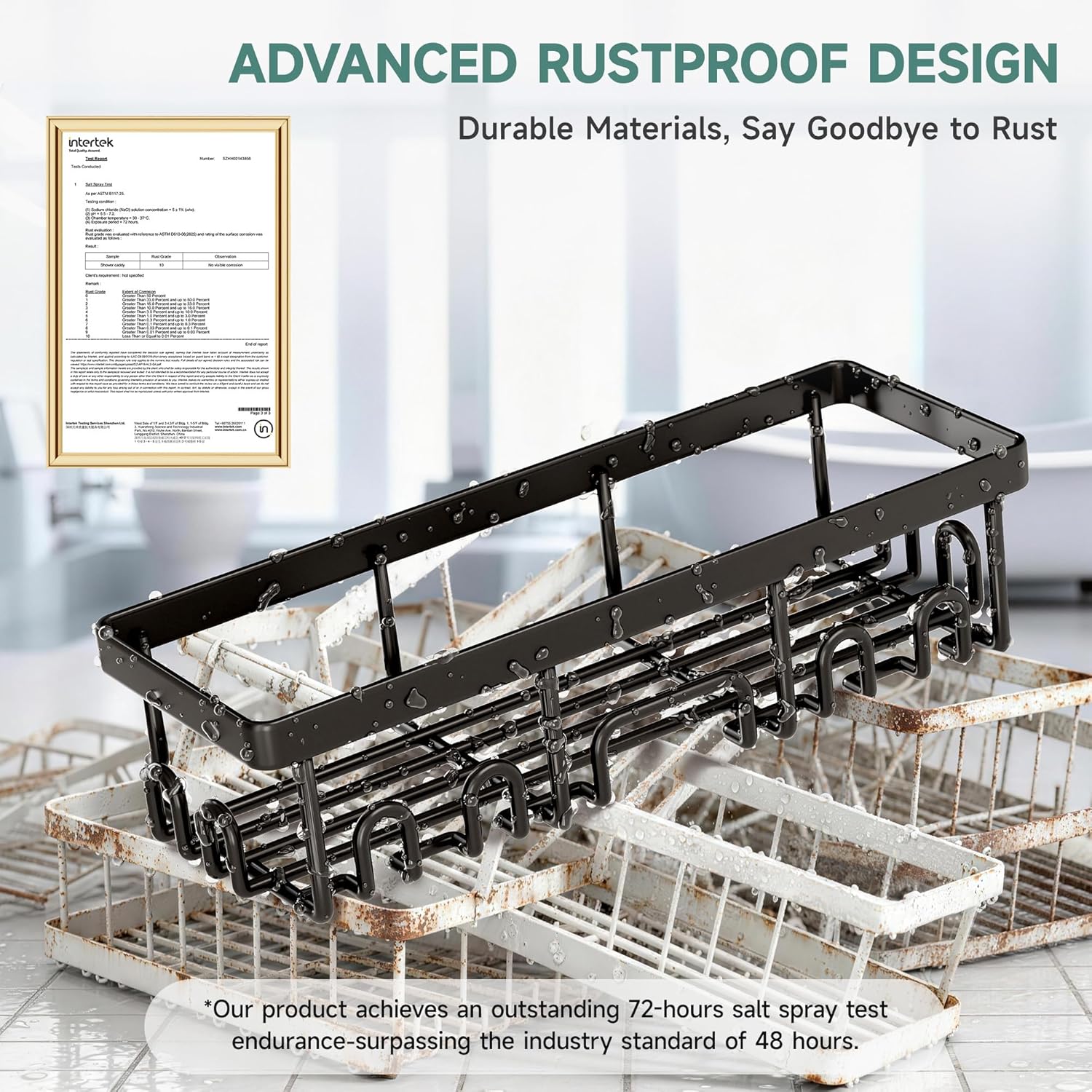 Veken Large Capacity Shower Caddy 3-Pack, No Drilling Adhesive Rack with Soap Holder, Rustproof & Waterproof Shelves, Bathroom Organizers and Storage, Wall-Mounted Kitchen & Home Decor, Black