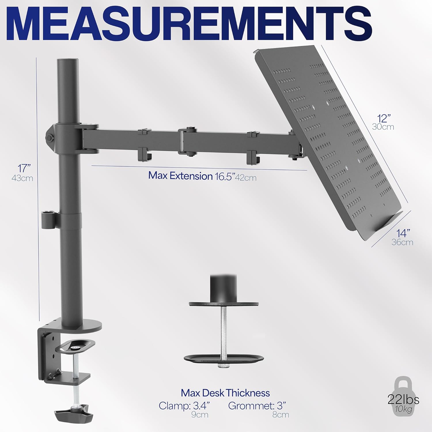 VIVO Single Laptop Notebook Desk Mount Stand, Fully Adjustable Extension with C-clamp, Fits up to 17 inch Laptops, Black, STAND-V001L thumbnail 3