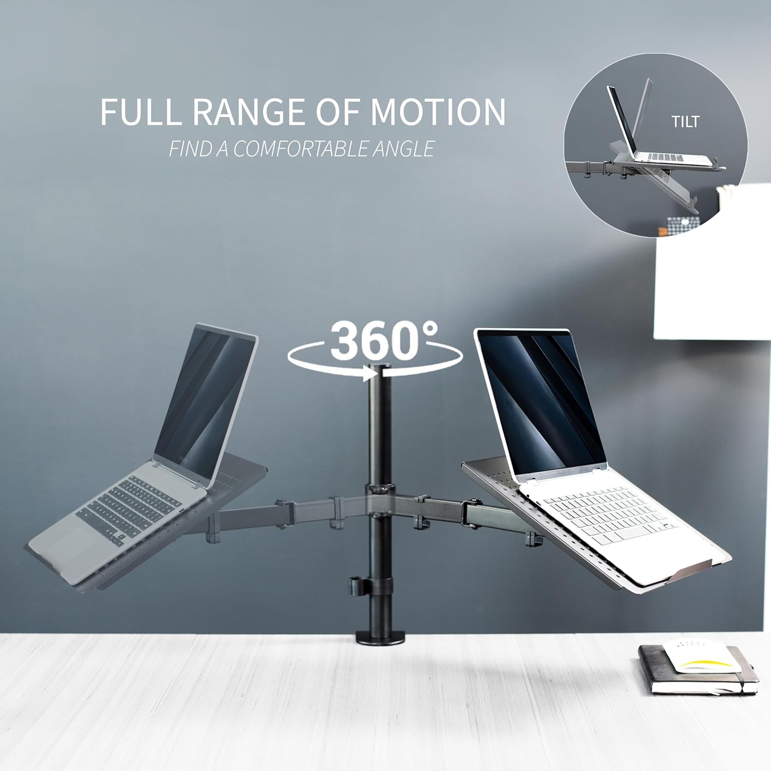 VIVO Single Laptop Notebook Desk Mount Stand, Fully Adjustable Extension with C-clamp, Fits up to 17 inch Laptops, Black, STAND-V001L thumbnail 4