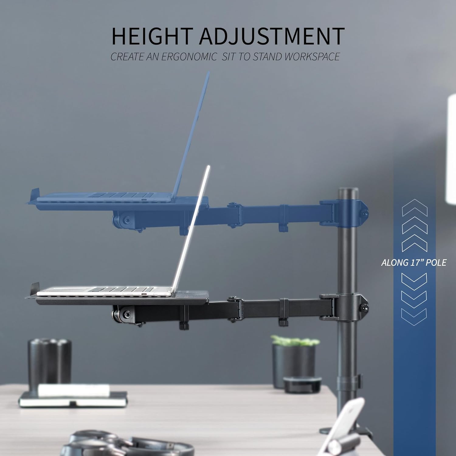 VIVO Single Laptop Notebook Desk Mount Stand, Fully Adjustable Extension with C-clamp, Fits up to 17 inch Laptops, Black, STAND-V001L thumbnail 5