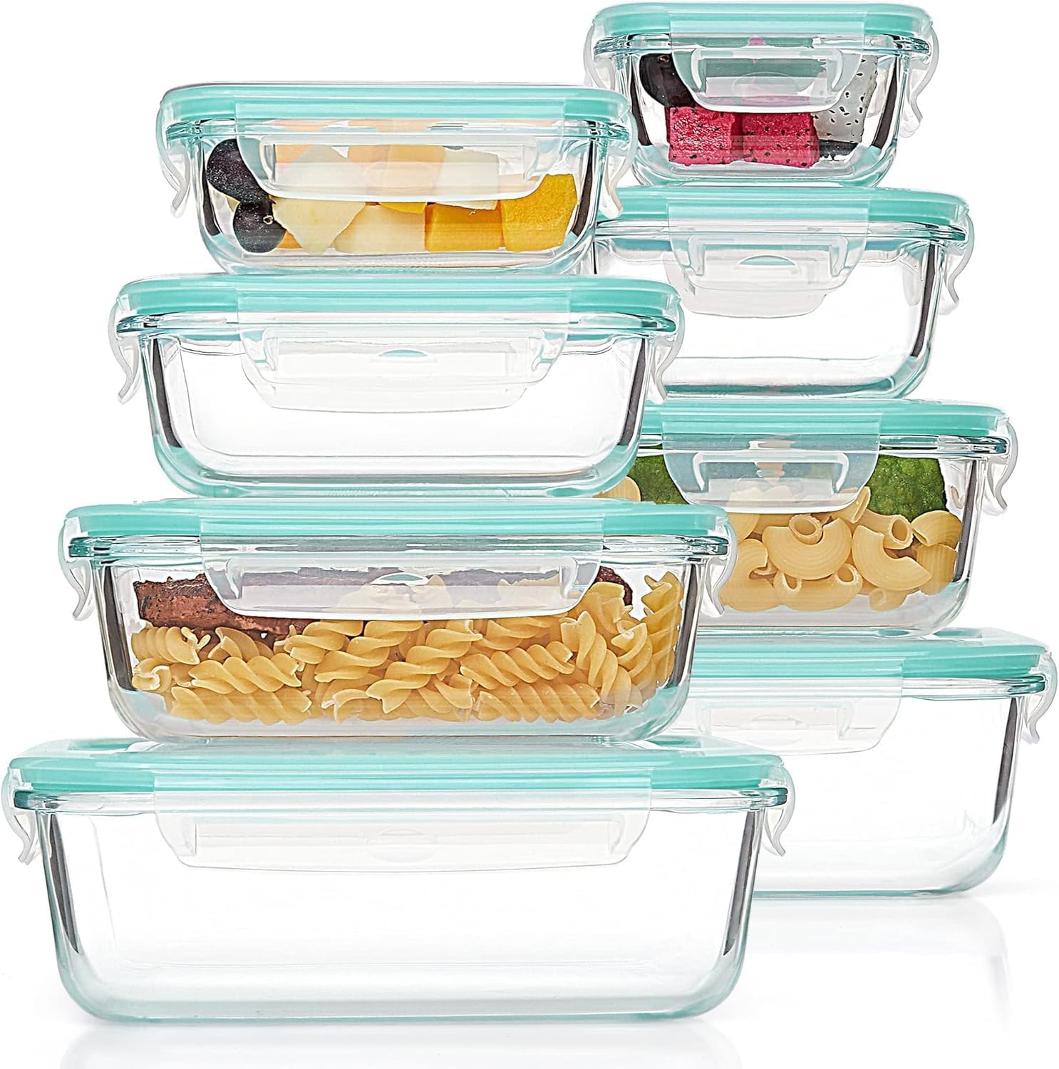 Vtopmart 8 Pack Glass Container Food Storage, Glass Meal Prep Containers with Lids, Airtight Lunch Boxes with Leak Proof Locking Lids, for Microwave, Oven, Freezer and Dishwasher,