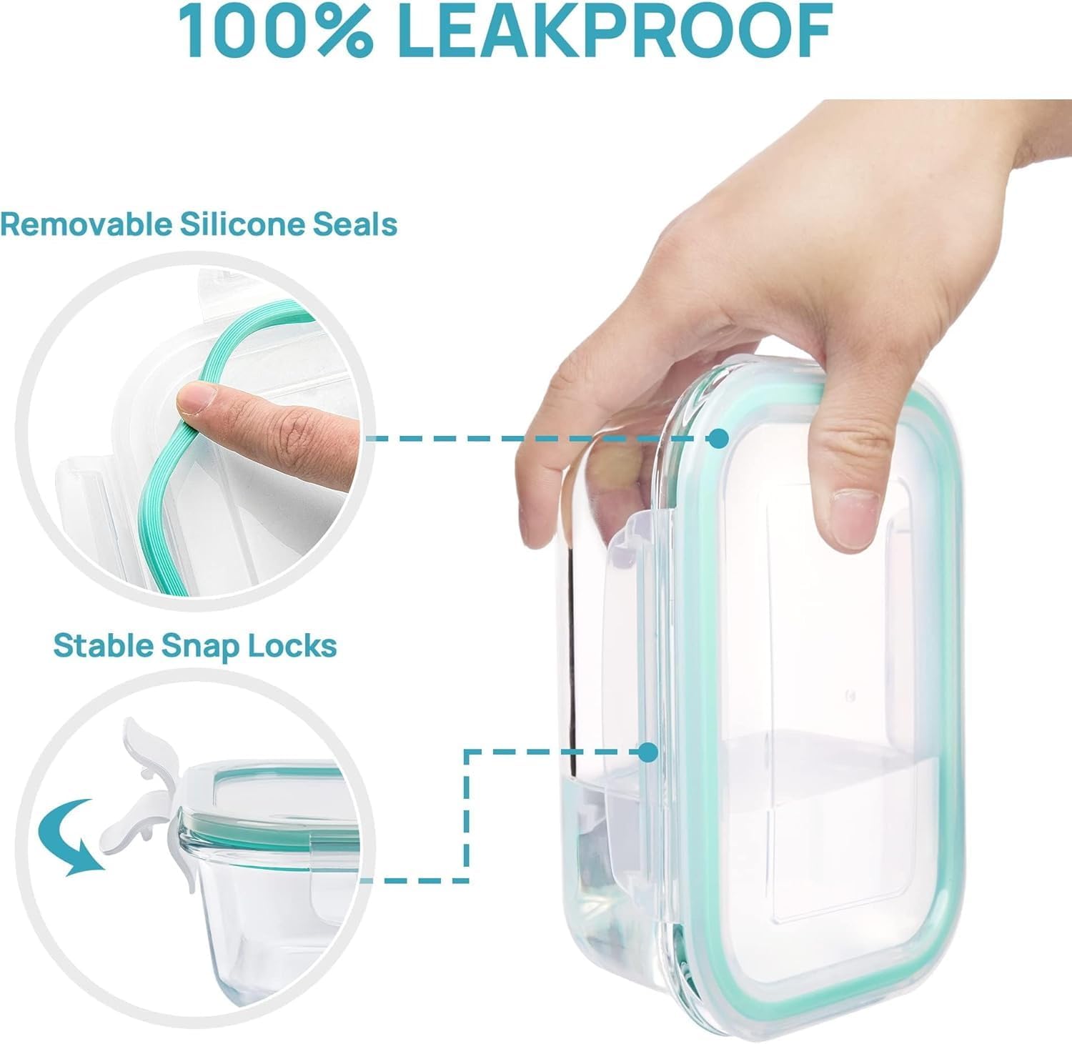 Vtopmart 8 Pack Glass Container Food Storage, Glass Meal Prep Containers with Lids, Airtight Lunch Boxes with Leak Proof Locking Lids, for Microwave, Oven, Freezer and Dishwasher,