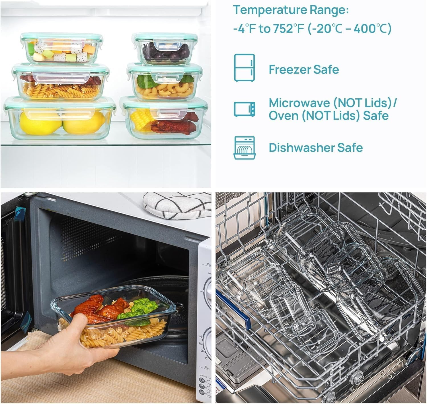 Vtopmart 8 Pack Glass Container Food Storage, Glass Meal Prep Containers with Lids, Airtight Lunch Boxes with Leak Proof Locking Lids, for Microwave, Oven, Freezer and Dishwasher,