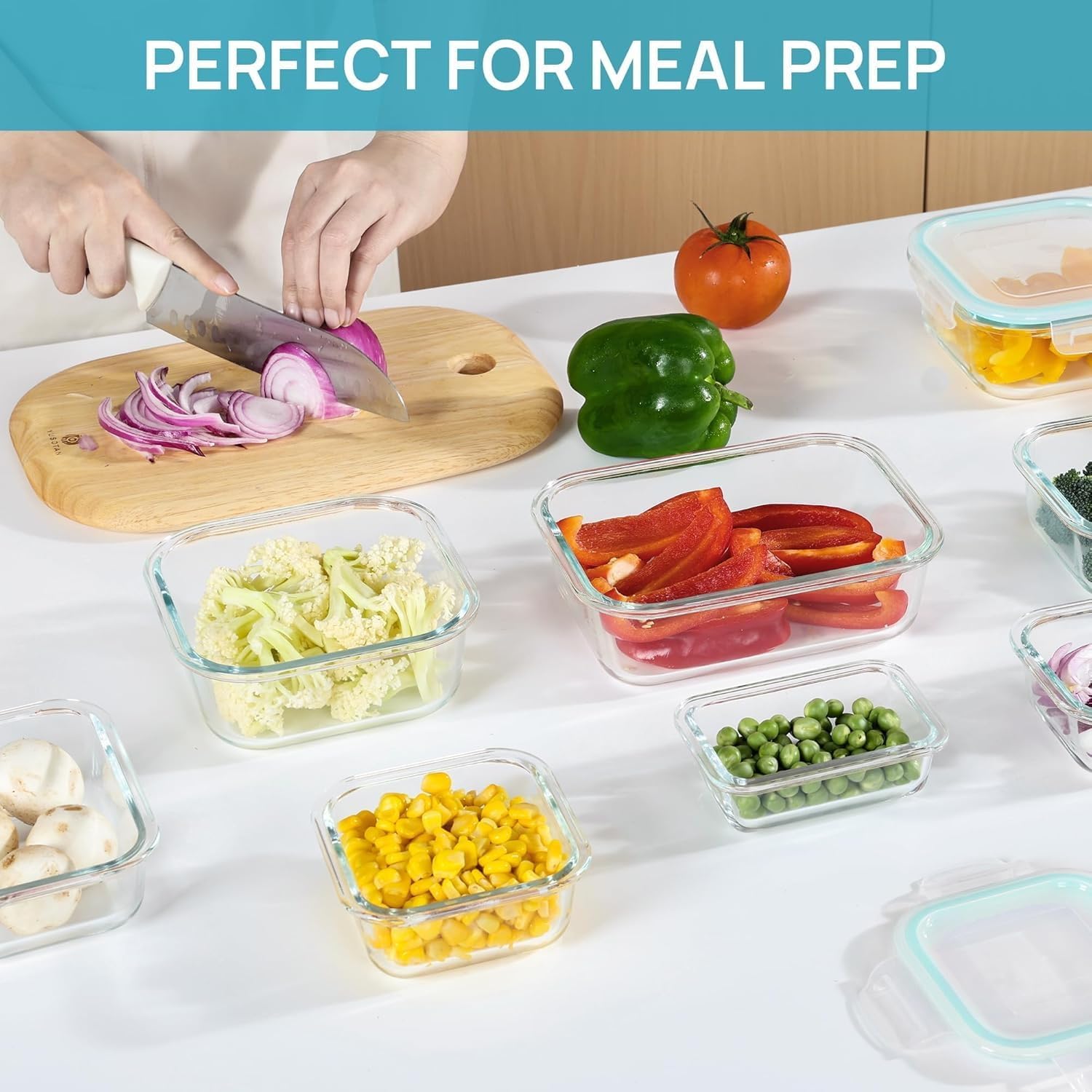 Vtopmart 8 Pack Glass Container Food Storage, Glass Meal Prep Containers with Lids, Airtight Lunch Boxes with Leak Proof Locking Lids, for Microwave, Oven, Freezer and Dishwasher,