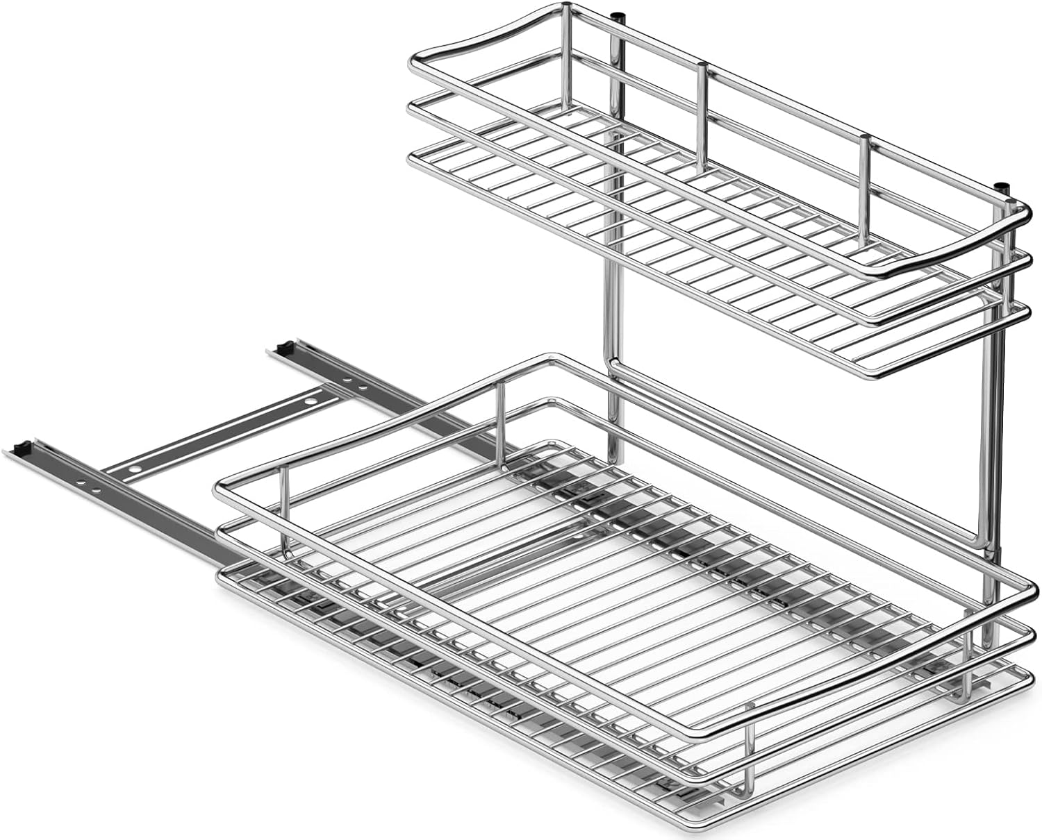 Pull Out Cabinet Organizer, 2 Tier Under Sink Organizers and Storage, Multi Purpose Sliding Cabinet Basket Organizer for Bathroom Kitchen Countertop Stainless Steel Shelf Holder 11