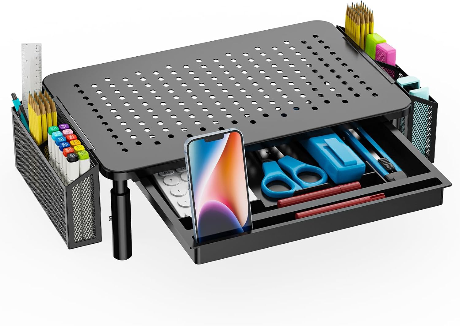 WALI Computer Monitor Stand with Storage, Desk Organizer with Drawer and Pen Holder, Desk Monitor Riser 3 Height Adjustable, Laptop Riser for Computer, Laptop, Printer (STT003DH-B) thumbnail 1