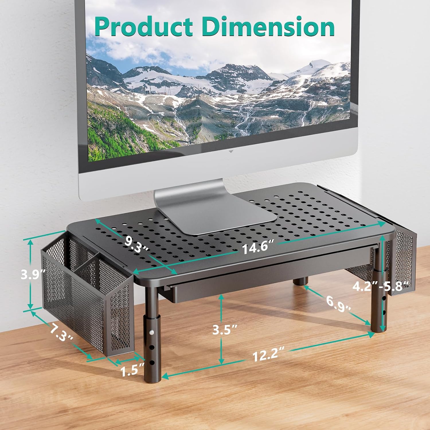 WALI Computer Monitor Stand with Storage, Desk Organizer with Drawer and Pen Holder, Desk Monitor Riser 3 Height Adjustable, Laptop Riser for Computer, Laptop, Printer (STT003DH-B) thumbnail 2