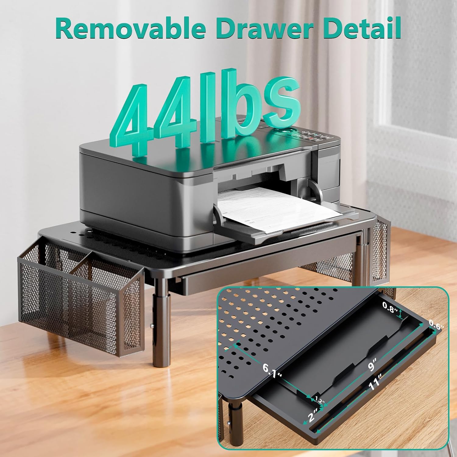 WALI Computer Monitor Stand with Storage, Desk Organizer with Drawer and Pen Holder, Desk Monitor Riser 3 Height Adjustable, Laptop Riser for Computer, Laptop, Printer (STT003DH-B) thumbnail 3