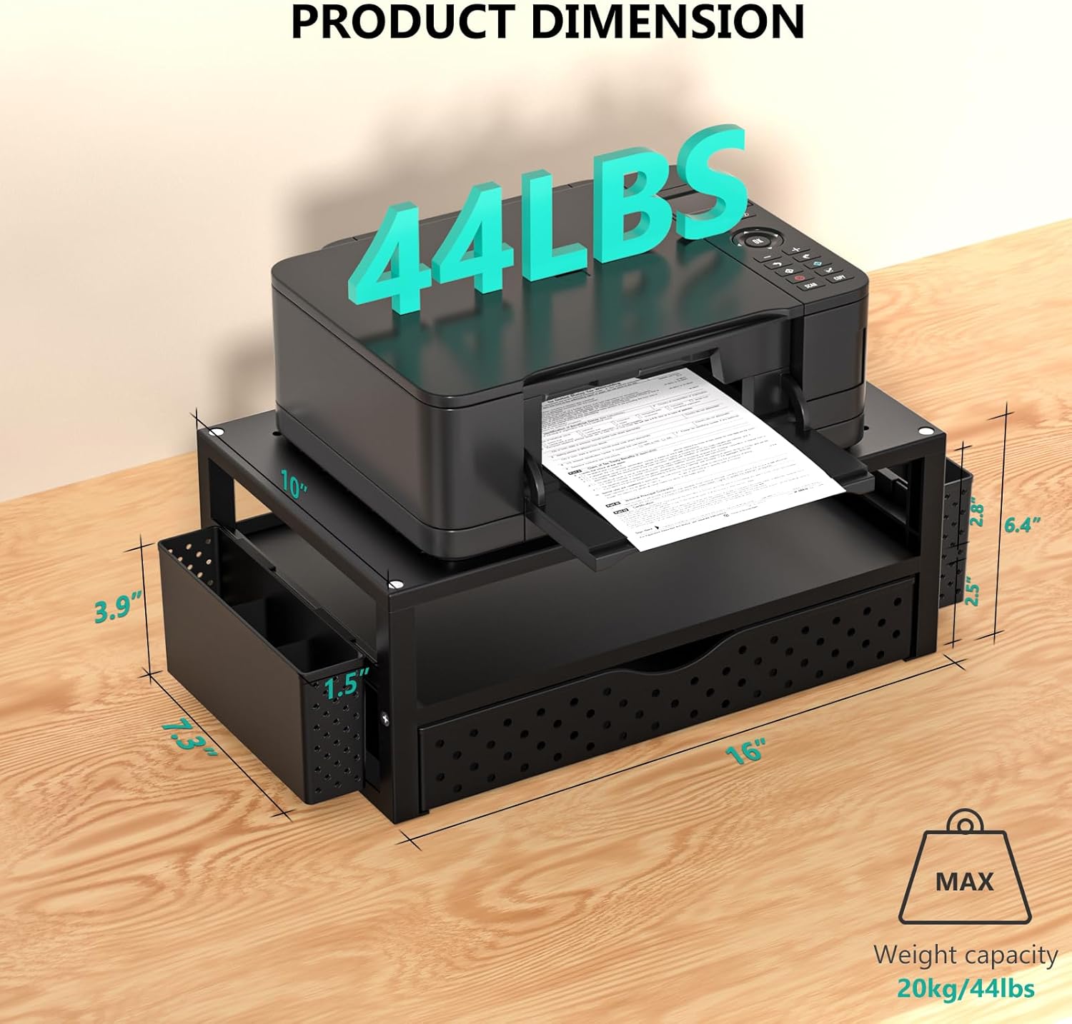 WALI Monitor Stand Riser with Drawer and 2 Pen Holders | Desk Organizers and Accessories for Computer, Printer, Laptop Stand for Home Office Supplies, (PTT004-B), 1 Pack, Black