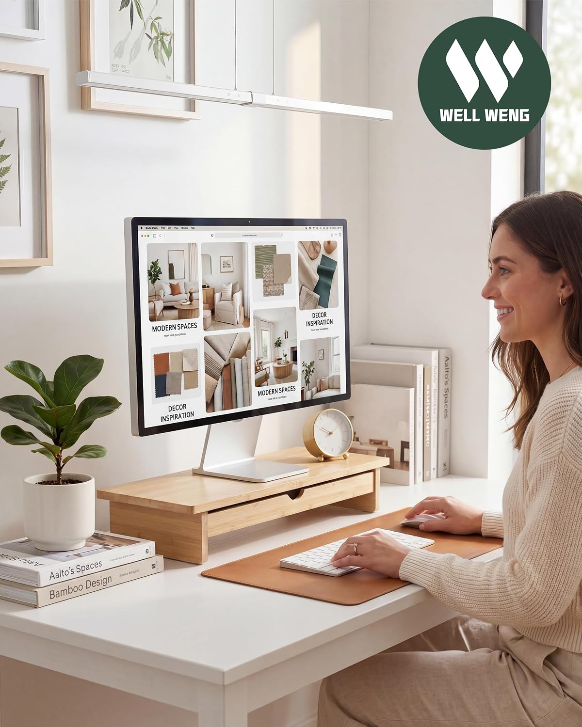 WELL WENG 23" Monitor Stand Riser with Large Drawer Keyboard Storage thumbnail 2