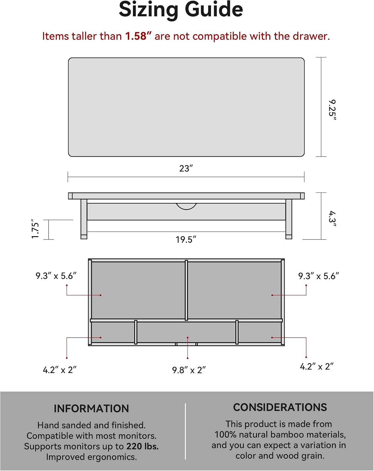 WELL WENG 23" Monitor Stand Riser with Large Drawer Keyboard Storage thumbnail 5